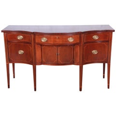 Vintage Baker Furniture Hepplewhite Style Inlaid Mahogany Bow Front Sideboard Credenza