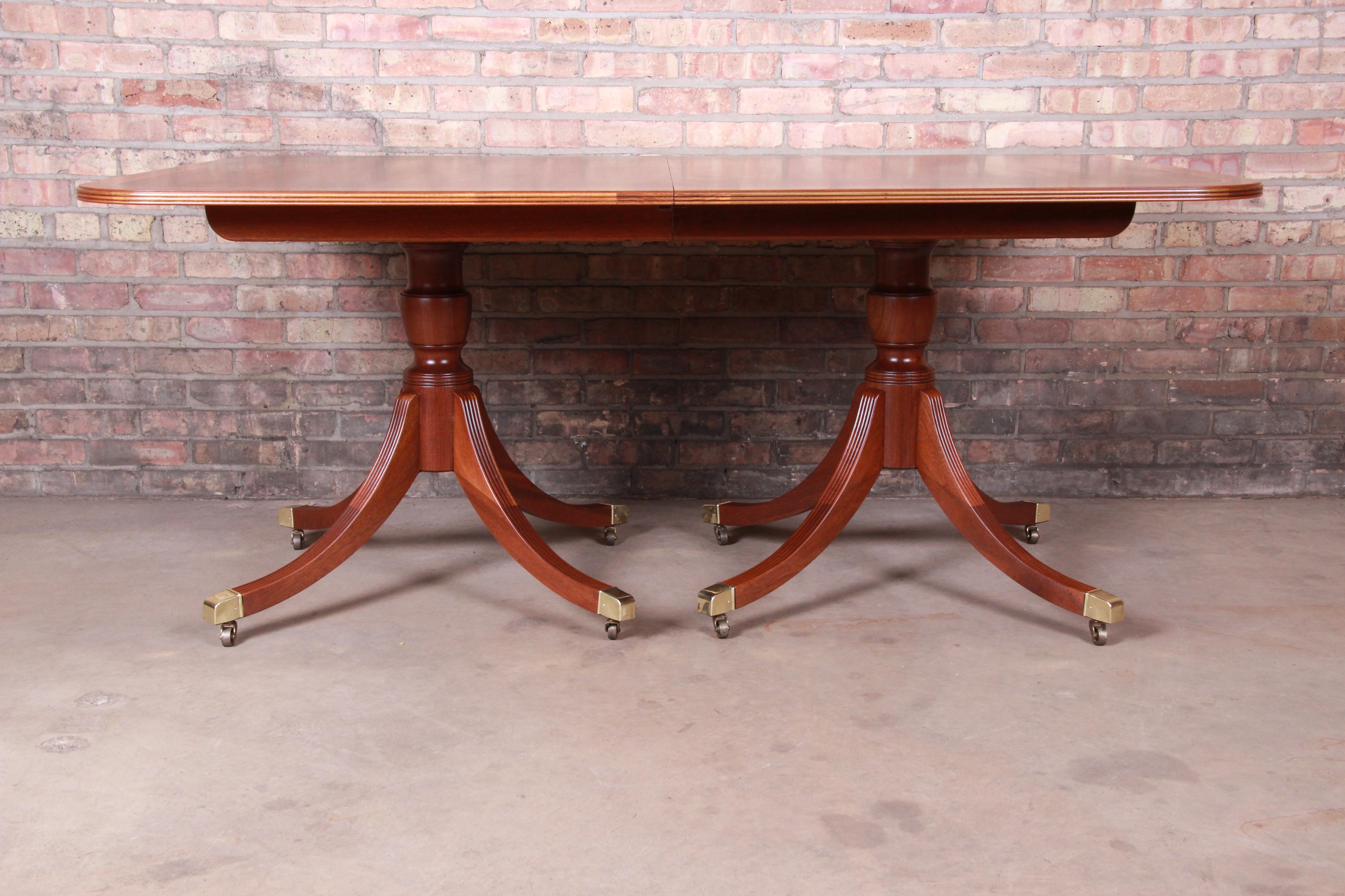 Brass Baker Furniture Historic Charleston Banded Mahogany Dining Table, Newly Restored