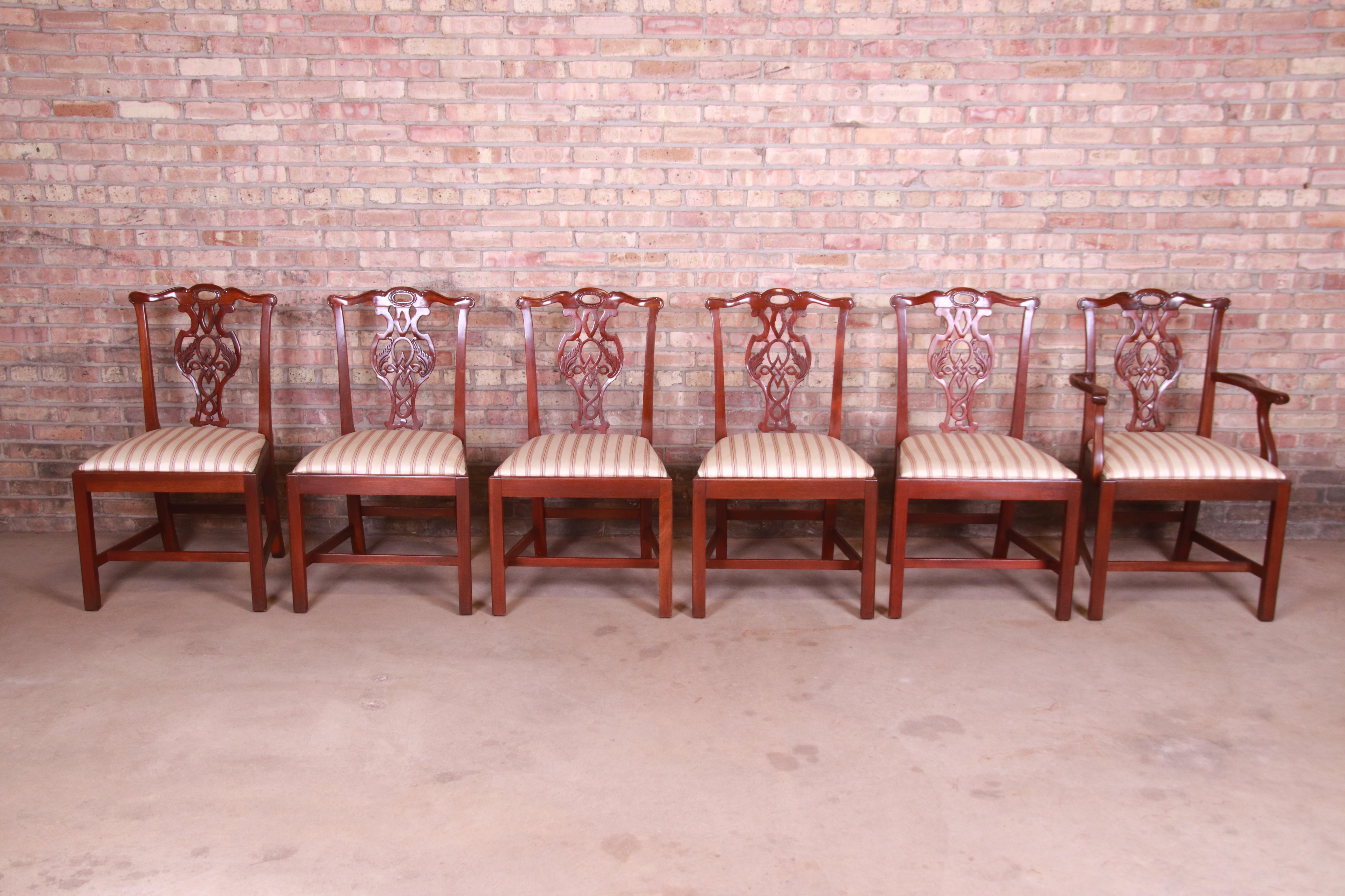 A gorgeous set of six Chippendale style carved mahogany dining chairs

By Baker Furniture 