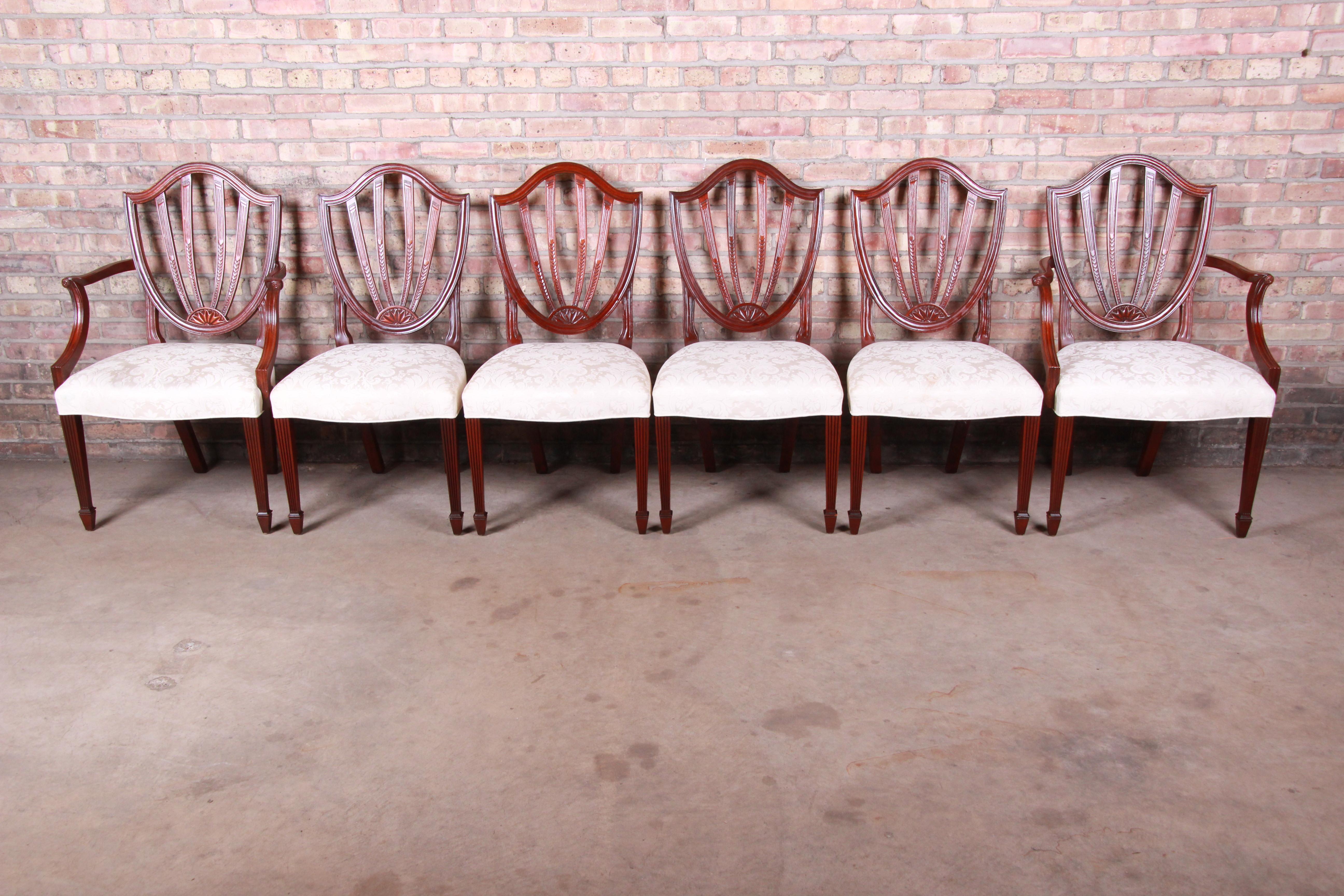 Federal Baker Furniture Historic Charleston Carved Mahogany Dining Chairs, Set of Six