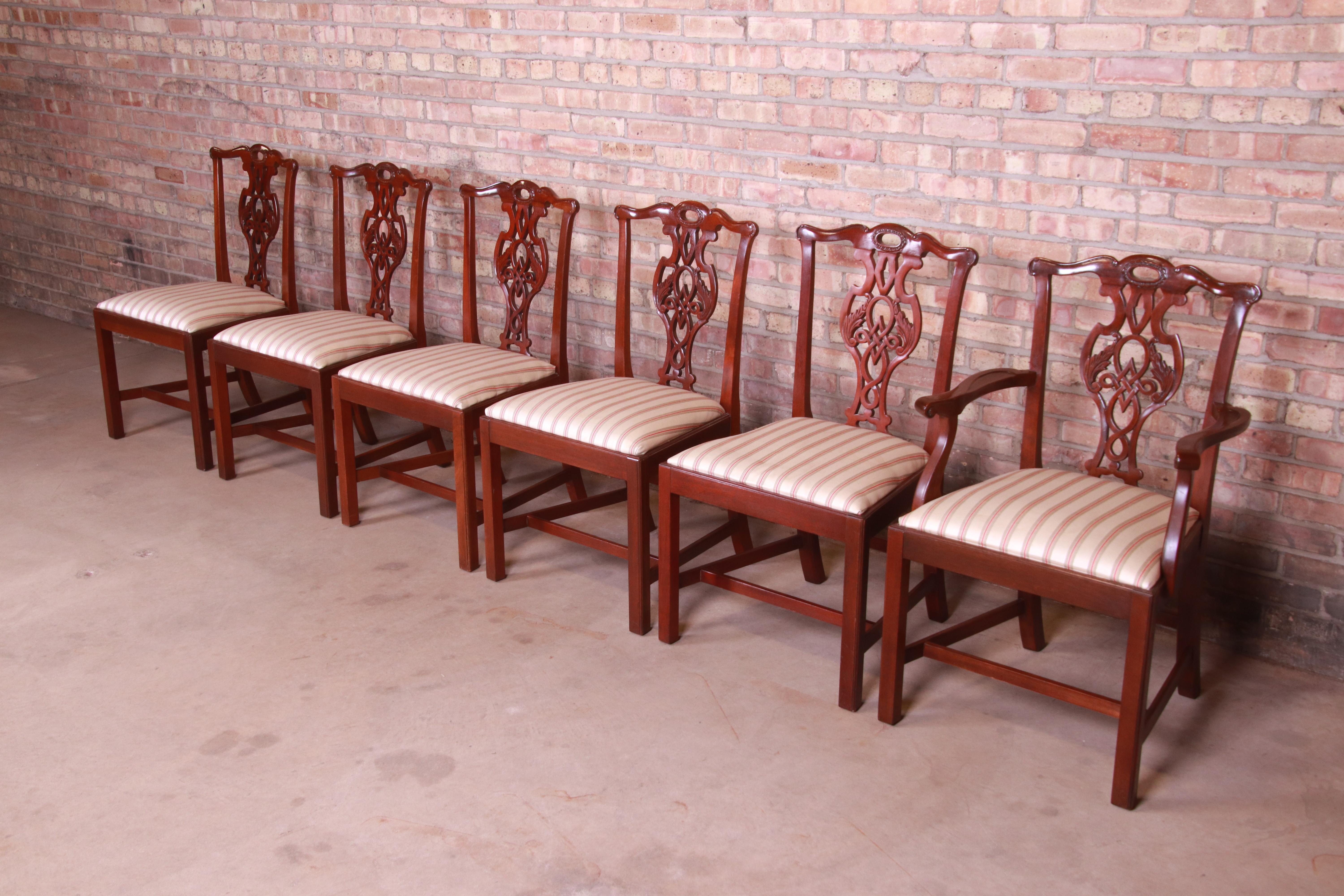Chippendale Baker Furniture Historic Charleston Carved Mahogany Dining Chairs, Set of Six
