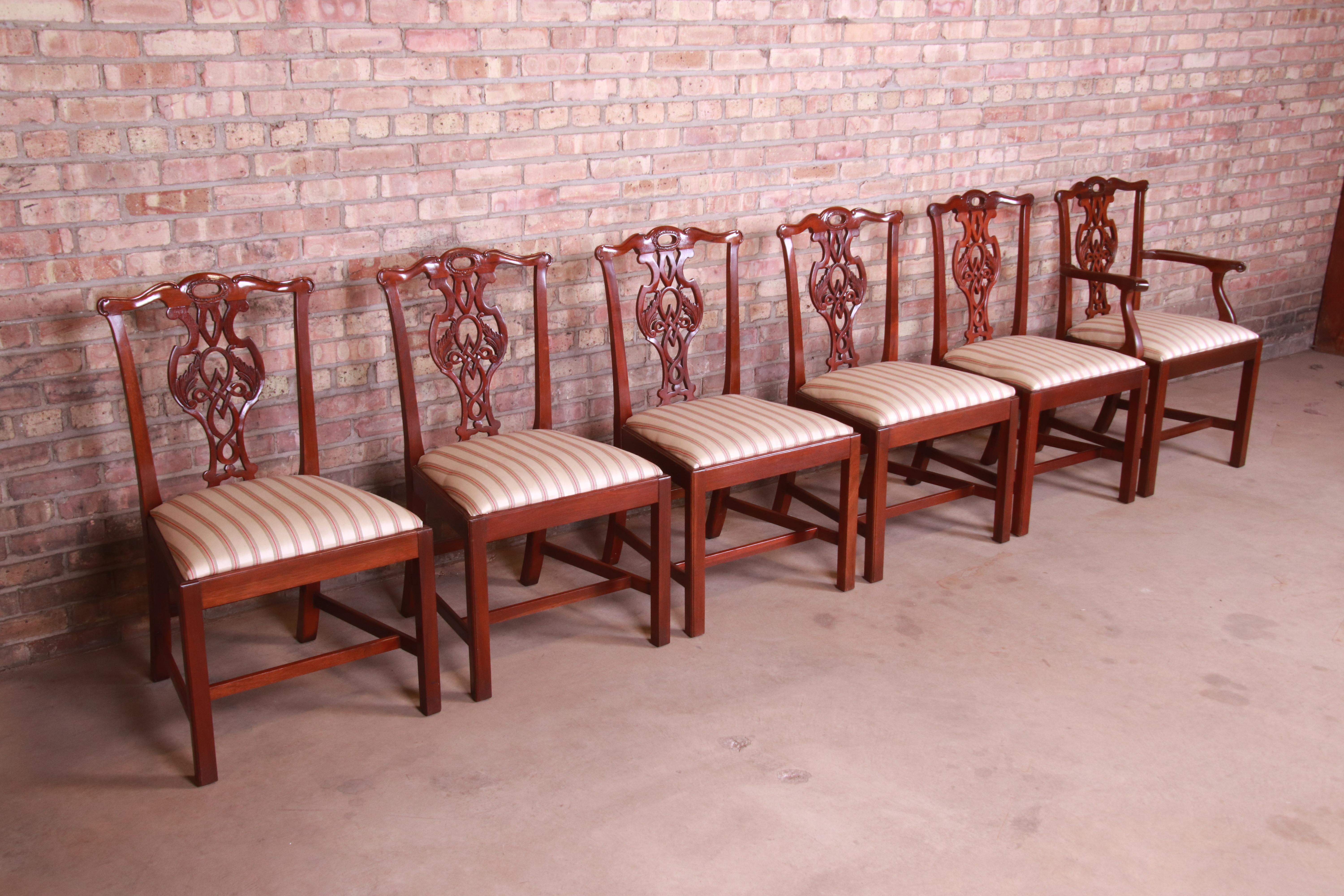 American Baker Furniture Historic Charleston Carved Mahogany Dining Chairs, Set of Six