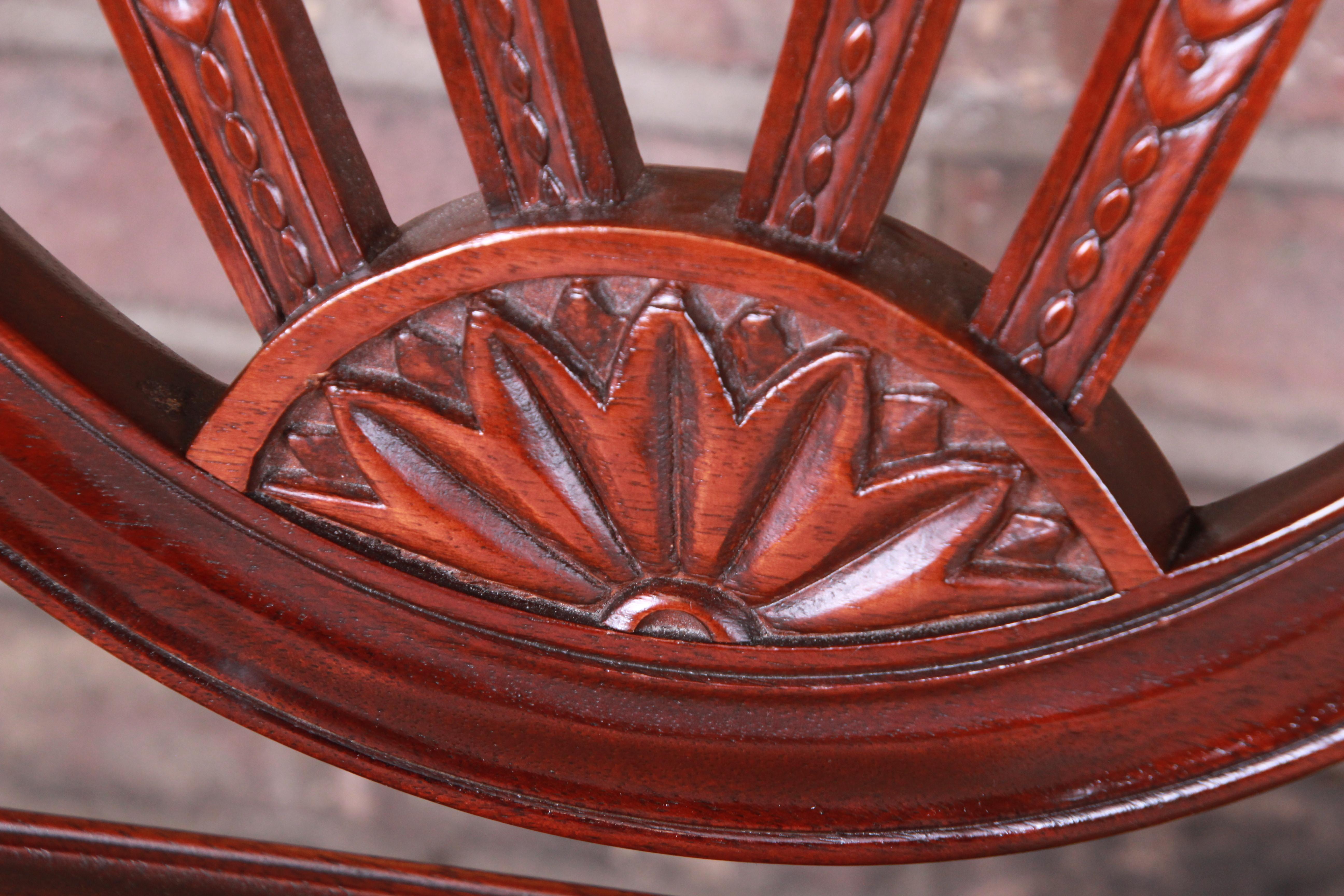 Upholstery Baker Furniture Historic Charleston Carved Mahogany Dining Chairs, Set of Six
