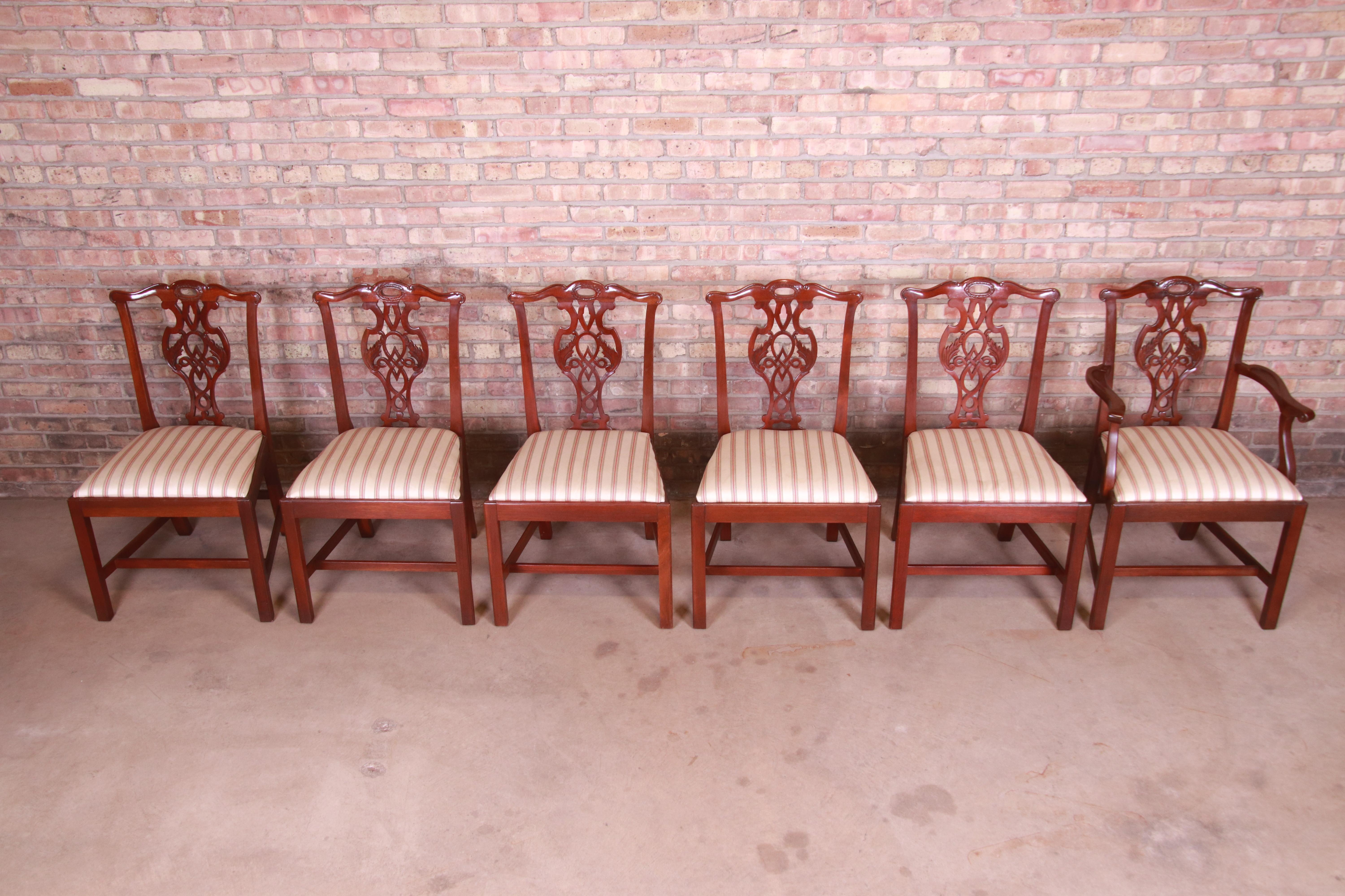 20th Century Baker Furniture Historic Charleston Carved Mahogany Dining Chairs, Set of Six