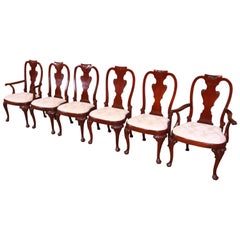 Vintage Baker Furniture Historic Charleston Carved Mahogany Dining Chairs, Set of Six