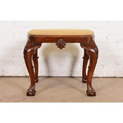 Baker Furniture Historic Charleston Chippendale Carved Mahogany Stool or Ottoman
