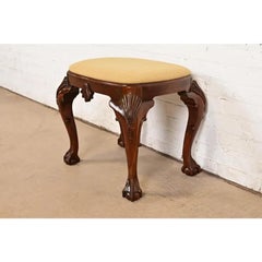 Baker Furniture Historic Charleston Chippendale Carved Mahogany Stool or Ottoman