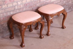 Baker Furniture Historic Charleston Chippendale Carved Mahogany Stools, Pair