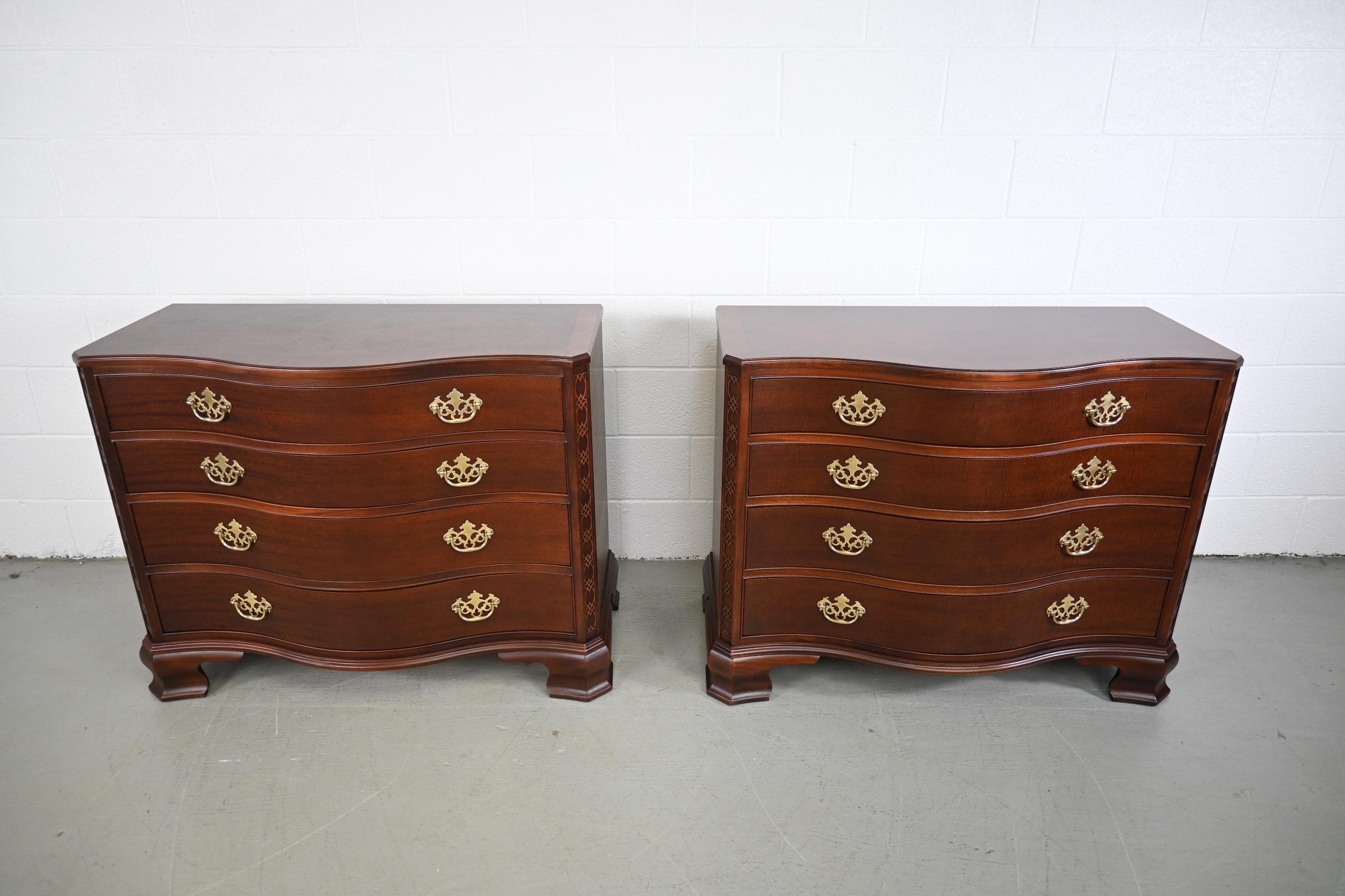 Lacquered Baker Furniture Historic Charleston Chippendale Mahogany Dressers, a Pair