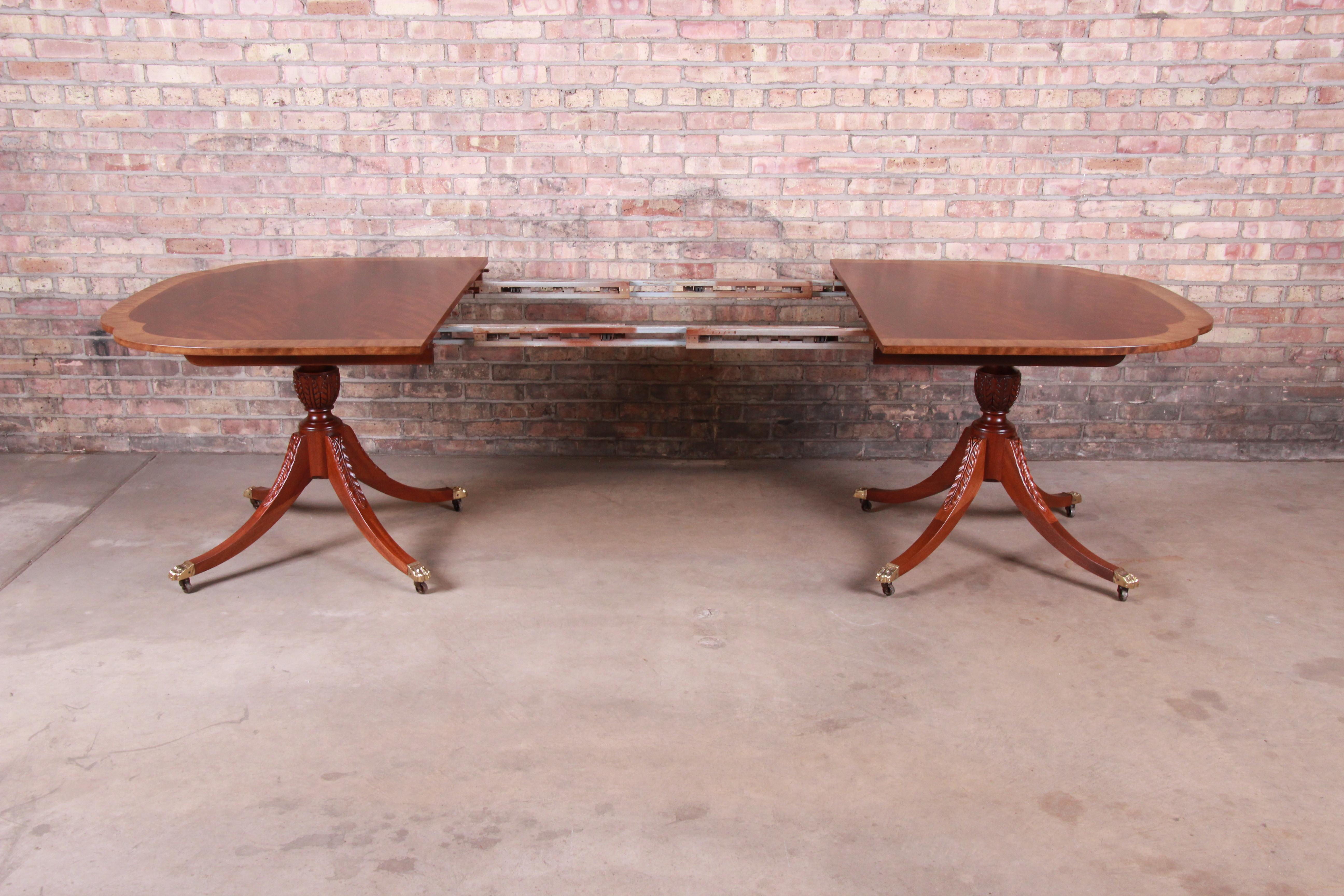 Brass Baker Furniture Historic Charleston Double Pedestal Dining Table, Newly Restored