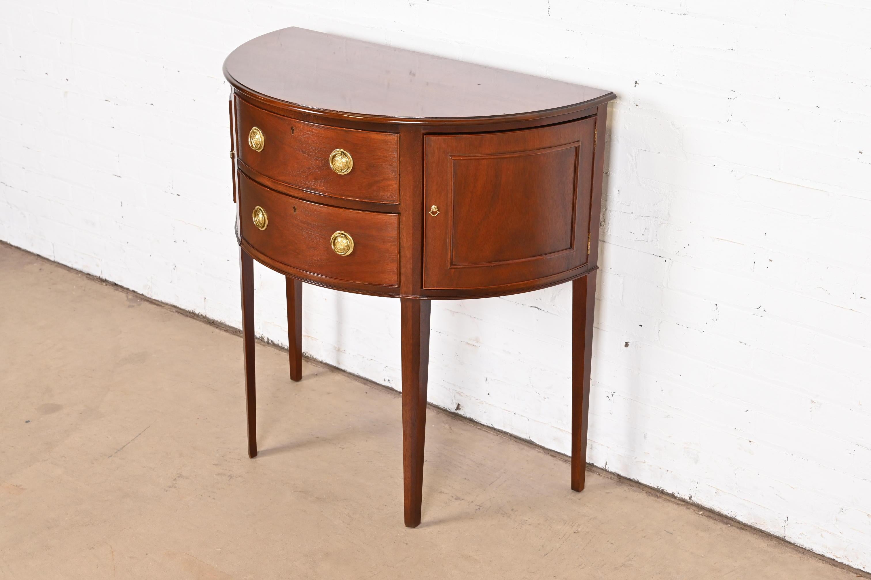Late 20th Century Baker Furniture Historic Charleston Federal Mahogany Demilune Cabinet For Sale