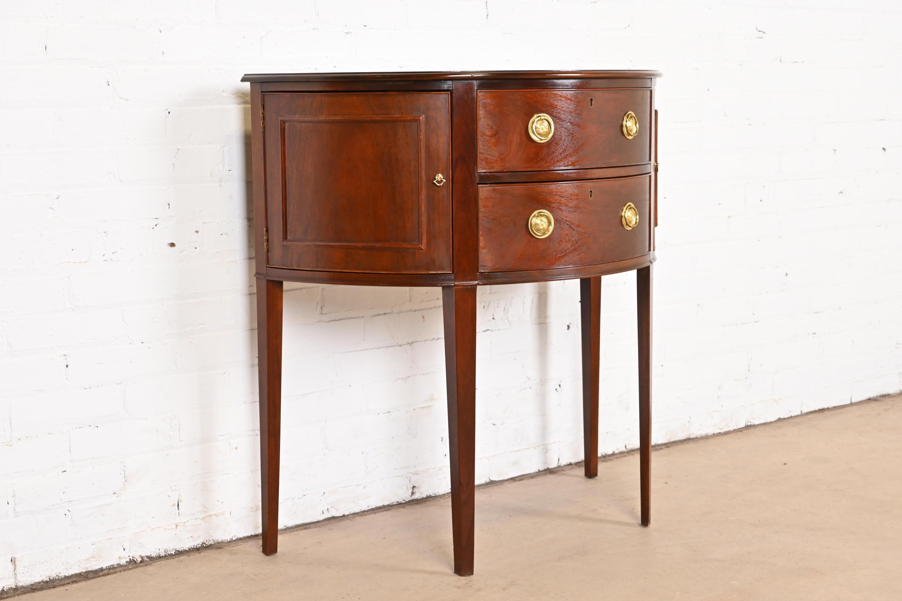 Brass Baker Furniture Historic Charleston Federal Mahogany Demilune Cabinet For Sale