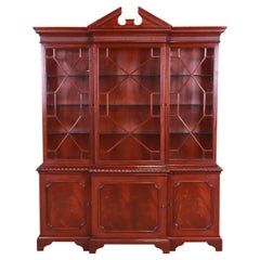 Baker Furniture Historic Charleston Flame Mahogany Breakfront Bookcase Cabinet