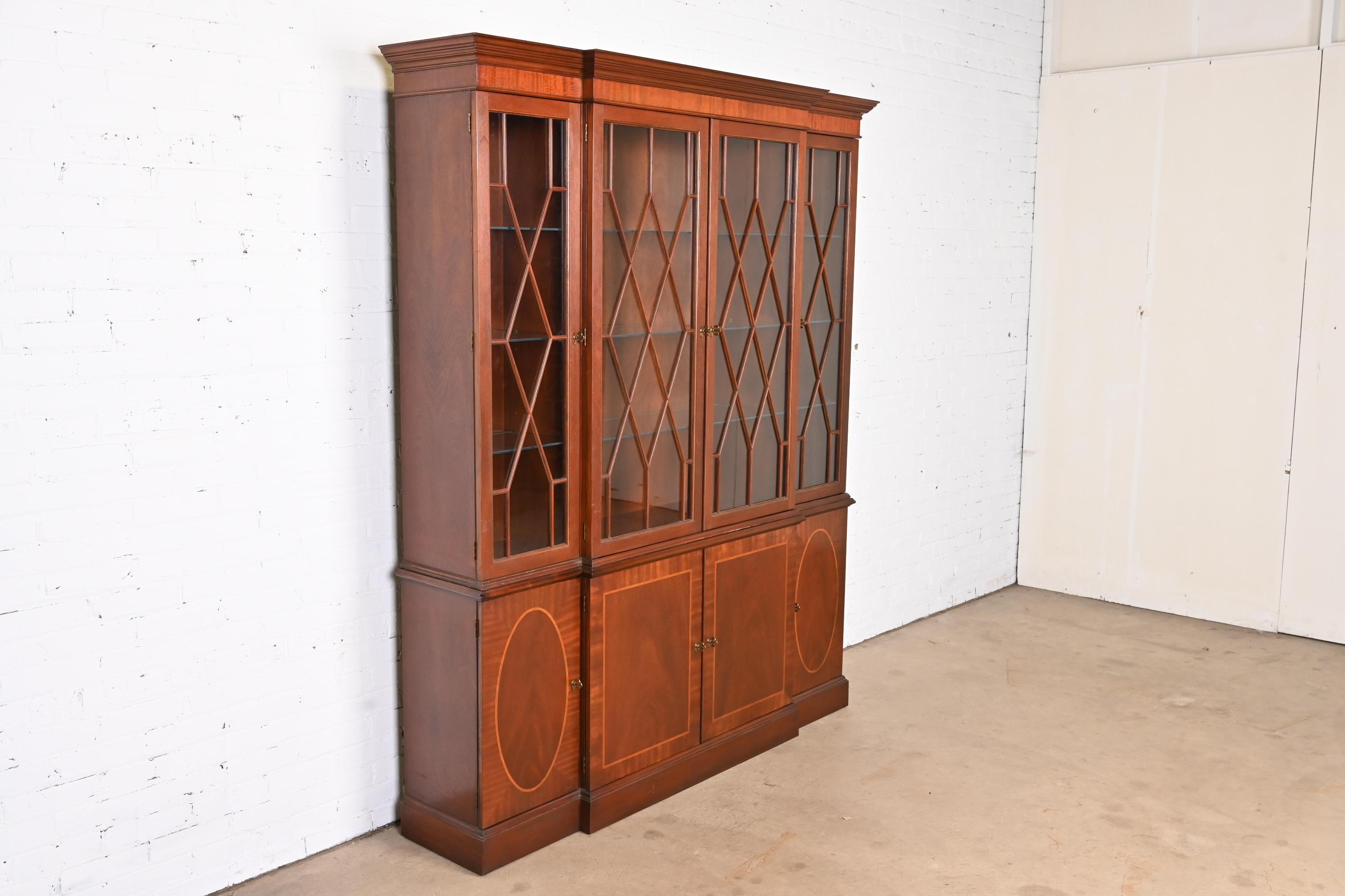 20th Century Baker Furniture Historic Charleston Georgian Breakfront Bookcase Cabinet