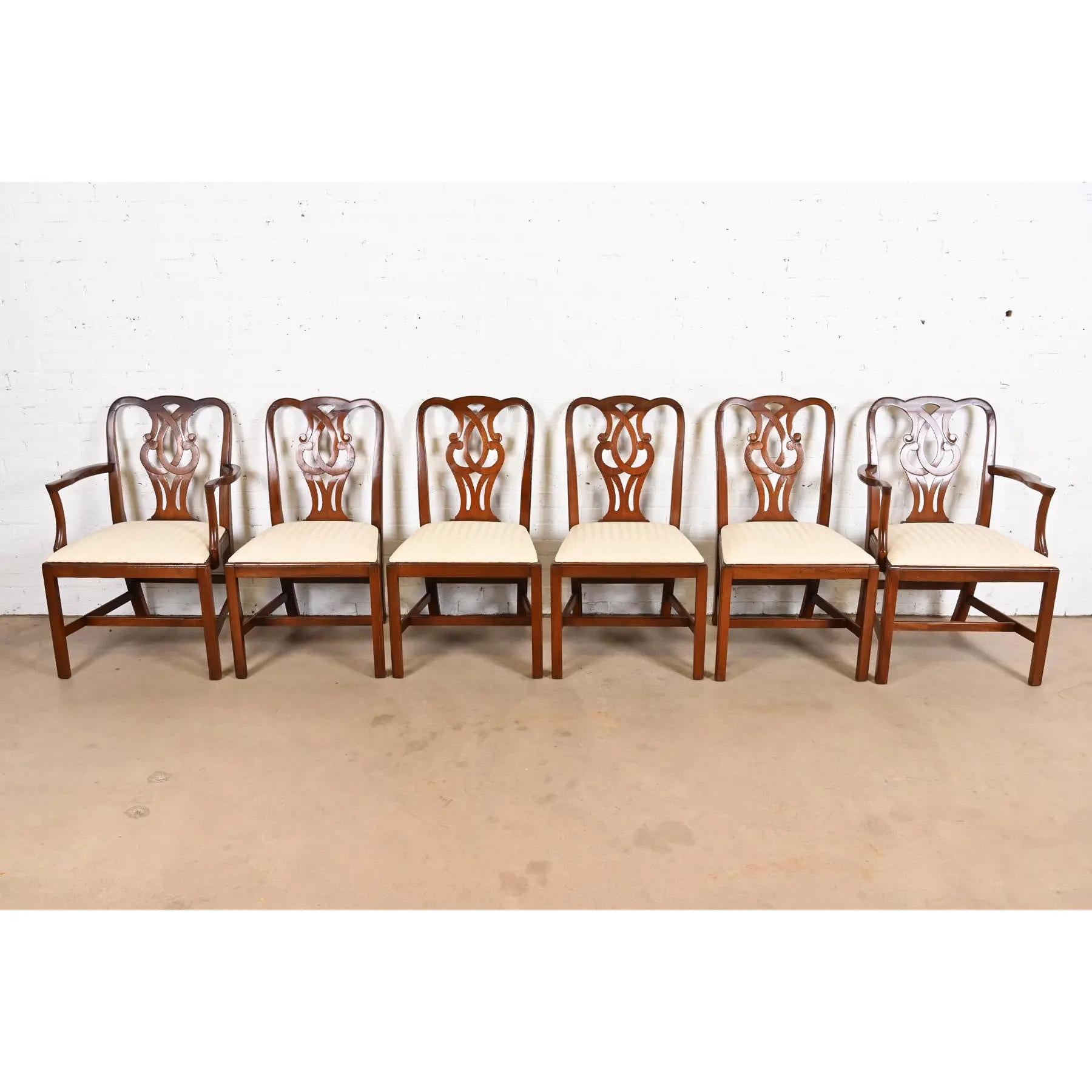 American Baker Furniture Historic Charleston Georgian Carved Mahogany Dining Chairs, Six