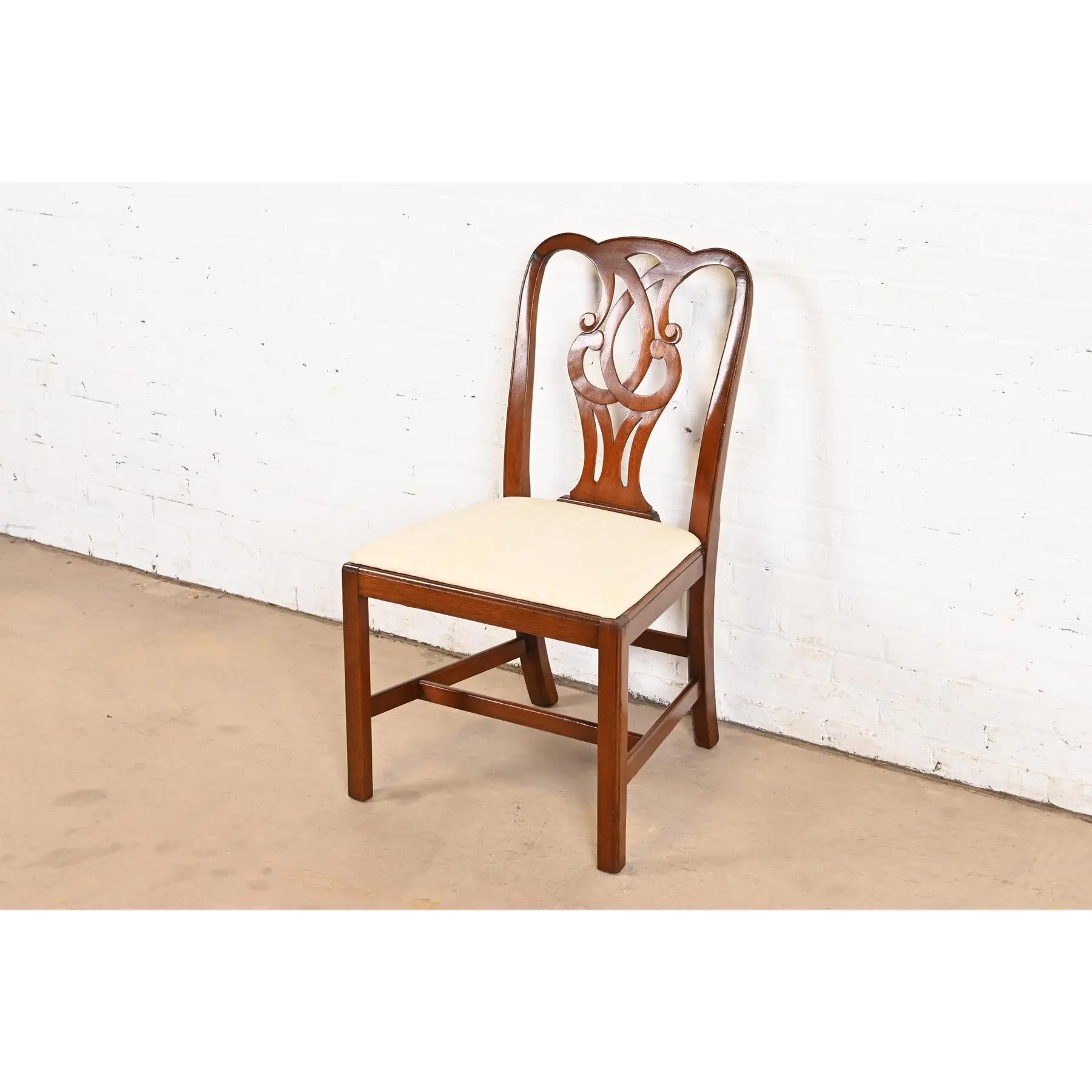 Upholstery Baker Furniture Historic Charleston Georgian Carved Mahogany Dining Chairs, Six