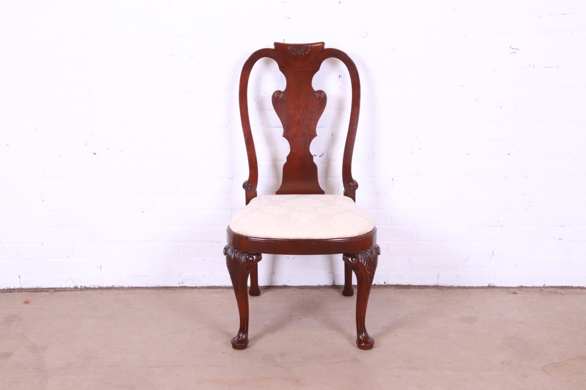 Upholstery Baker Furniture Historic Charleston Georgian Carved Mahogany Dining Chairs, Six