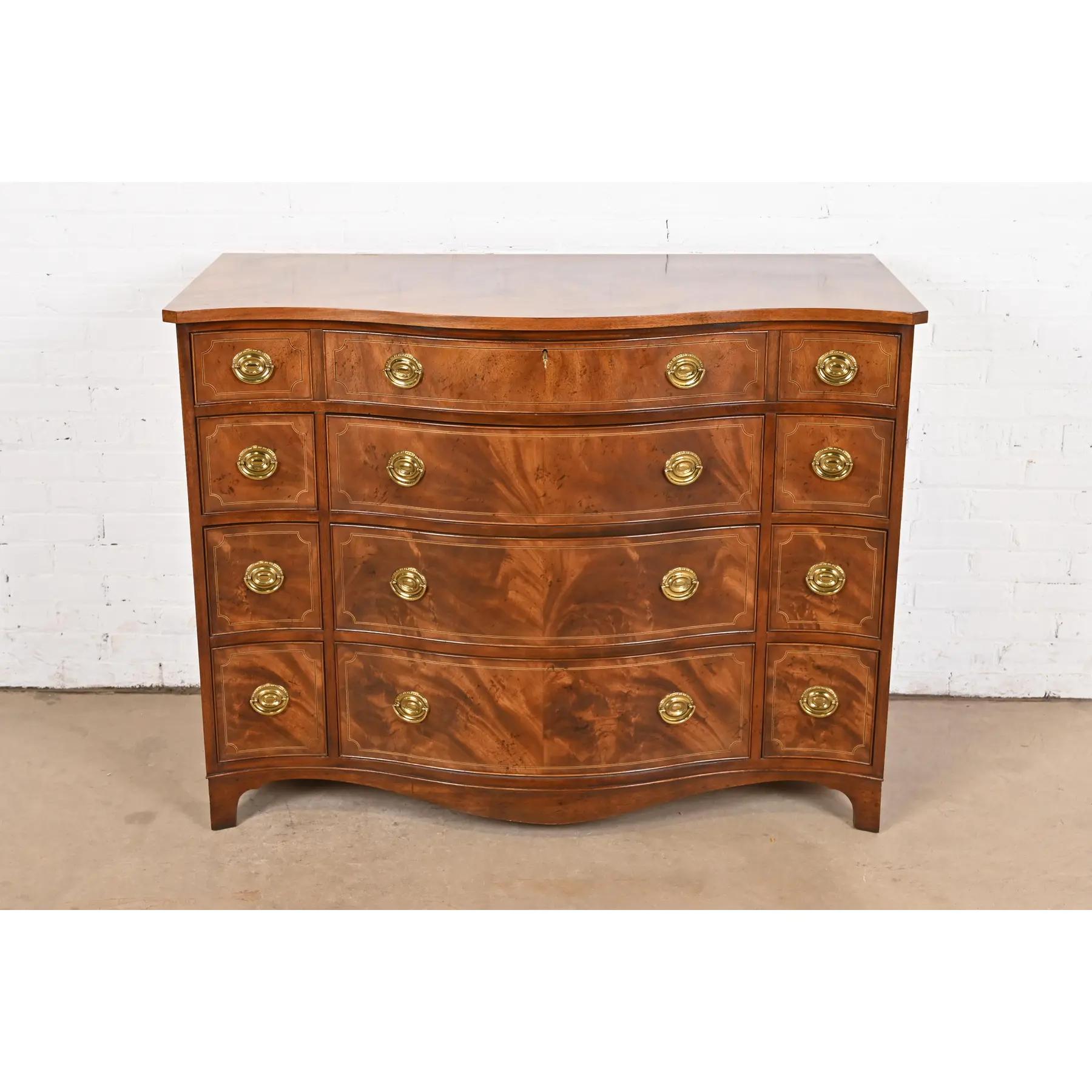 Chippendale Baker Furniture Historic Charleston Georgian Inlaid Flame Mahogany Dresser Chest