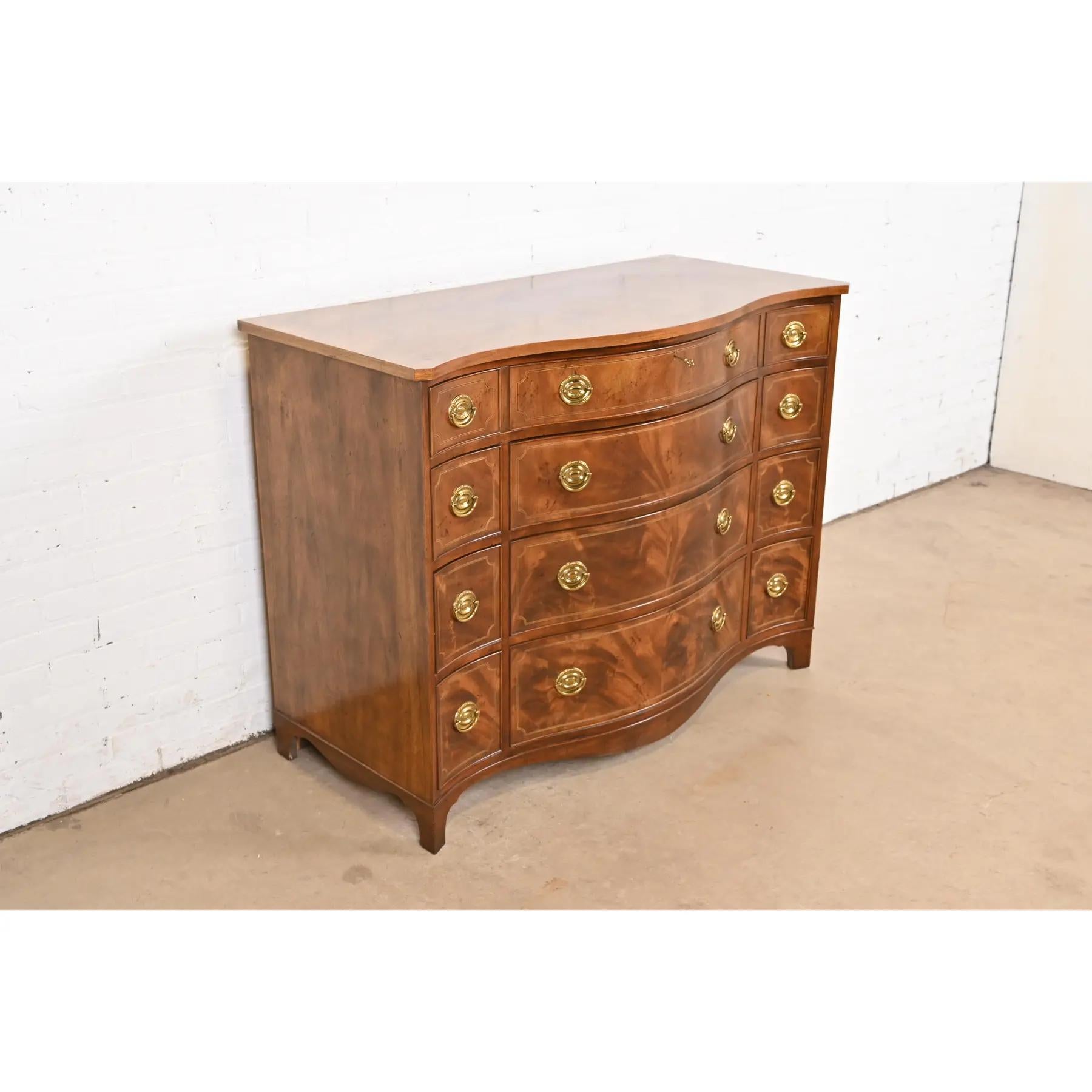 American Baker Furniture Historic Charleston Georgian Inlaid Flame Mahogany Dresser Chest