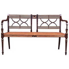 Baker Furniture Historic Charleston Hand Painted Cane Seat Bench or Settee