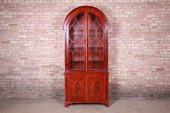 Baker Furniture Historic Charleston Inlaid Mahogany Arched Top Bookcase Cabinet