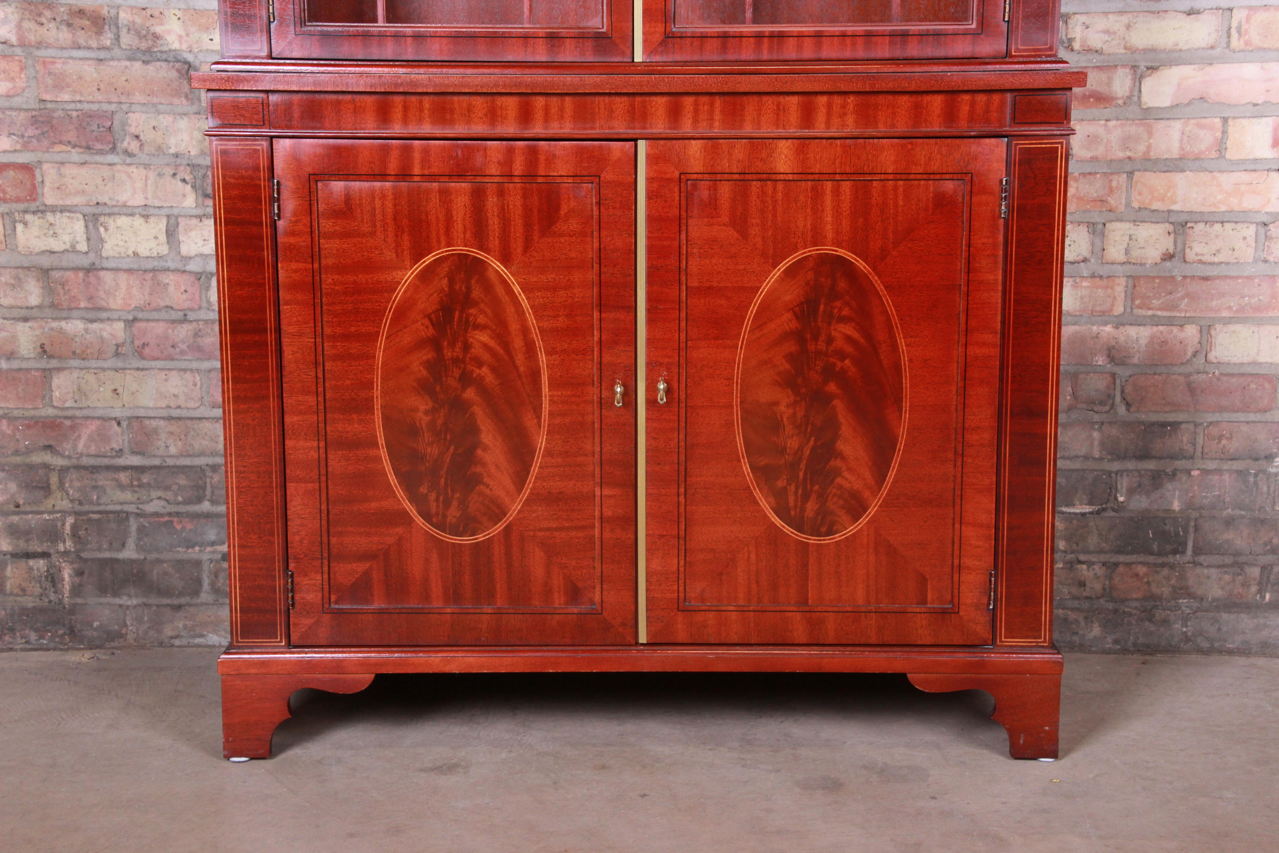American Baker Furniture Historic Charleston Inlaid Mahogany Arched Top Bookcase Cabinet