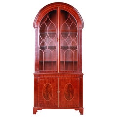 Retro Baker Furniture Historic Charleston Inlaid Mahogany Arched Top Bookcase Cabinet