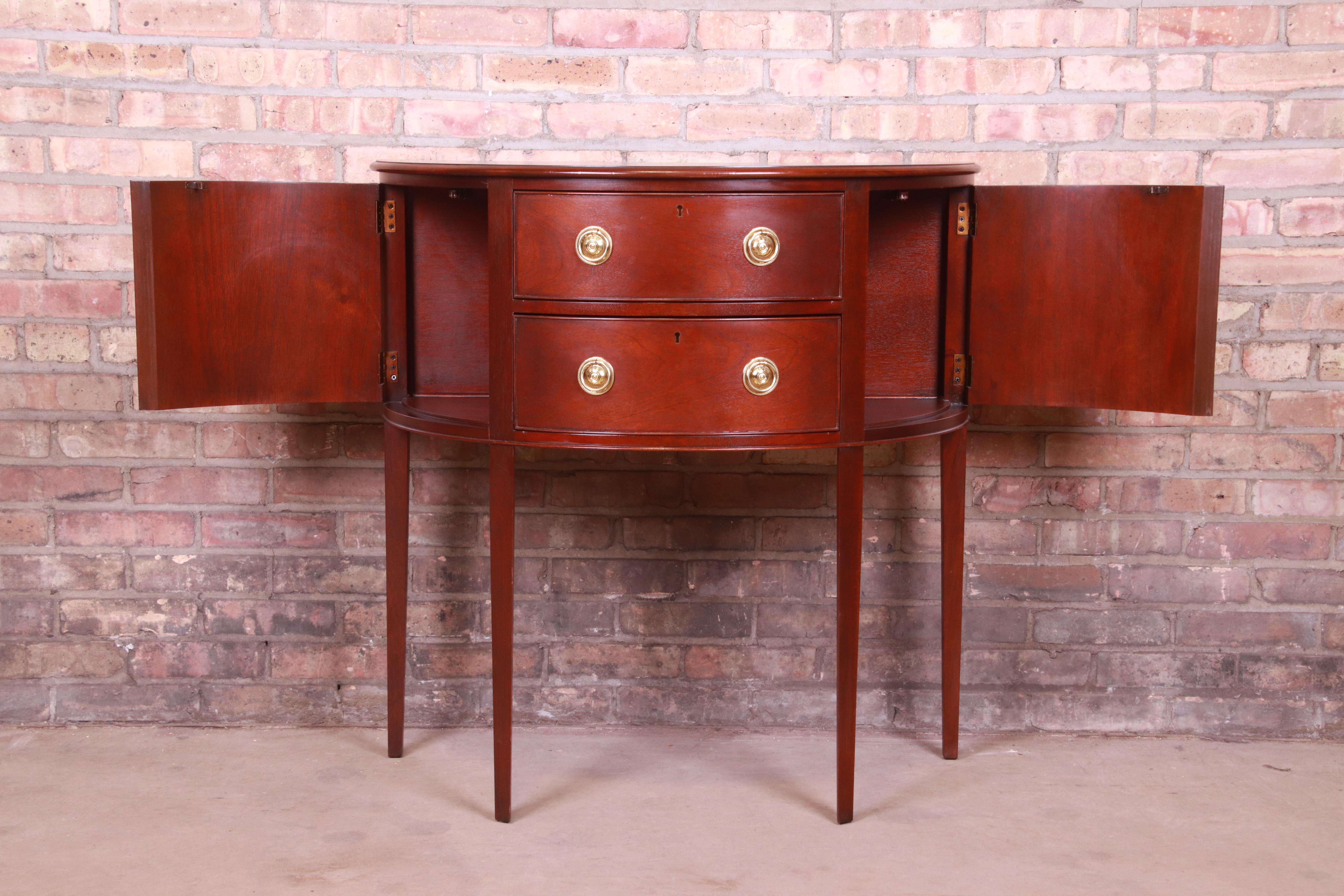 Brass Baker Furniture Historic Charleston Mahogany Demilune Cabinet or Sideboard