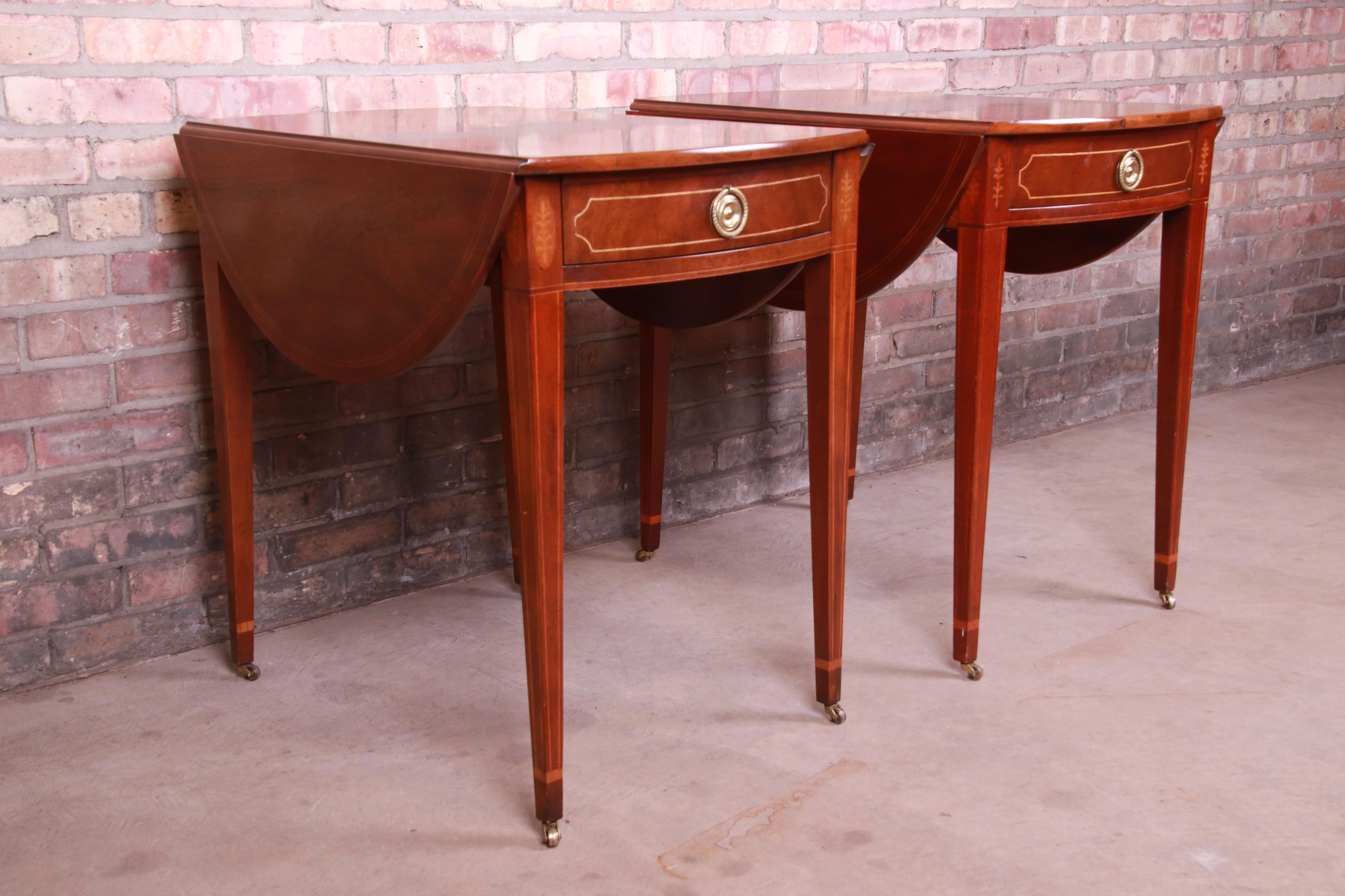 Baker Furniture Historic Charleston Mahogany Pembroke Tea Tables, Pair In Good Condition In South Bend, IN