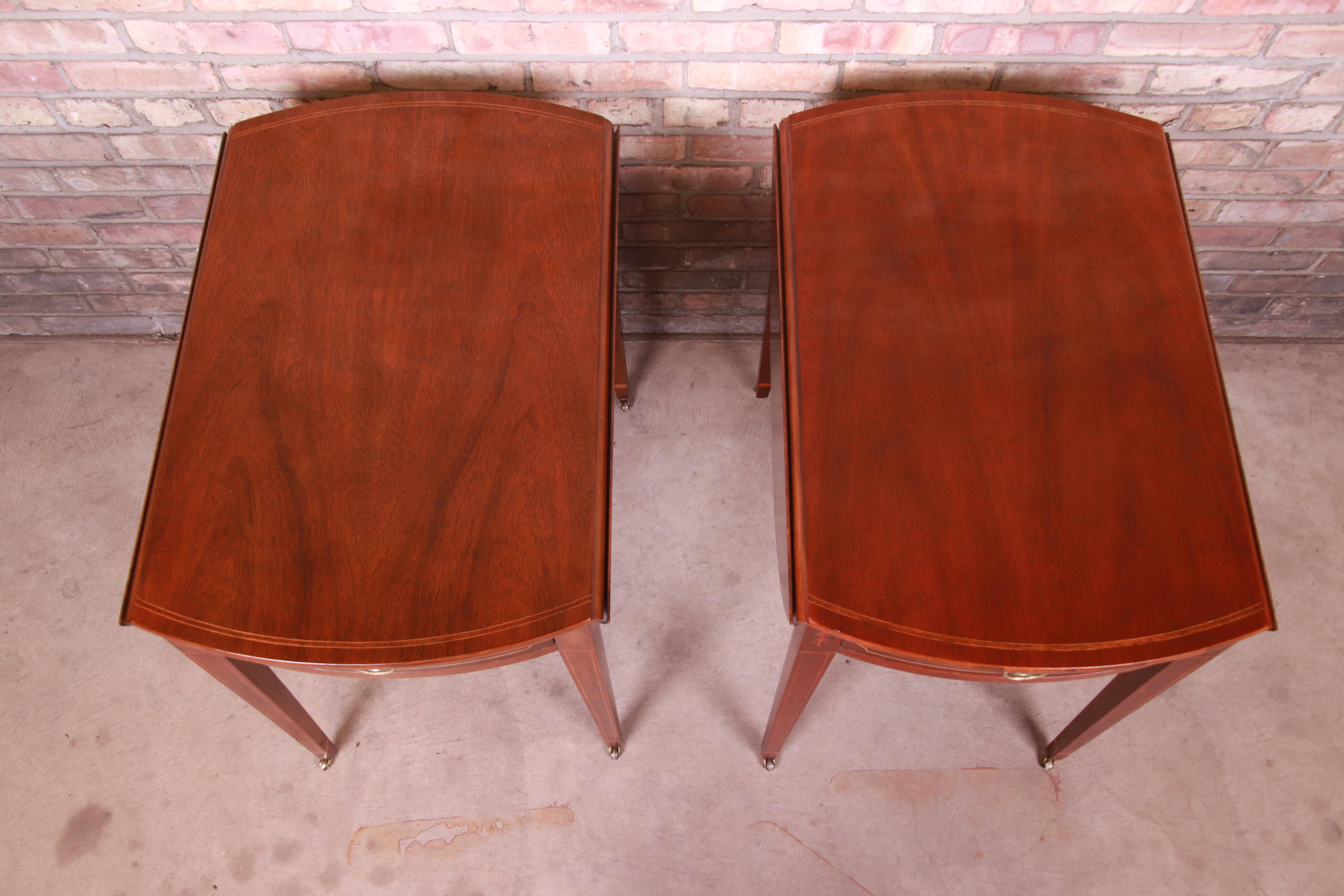Late 20th Century Baker Furniture Historic Charleston Mahogany Pembroke Tea Tables, Pair