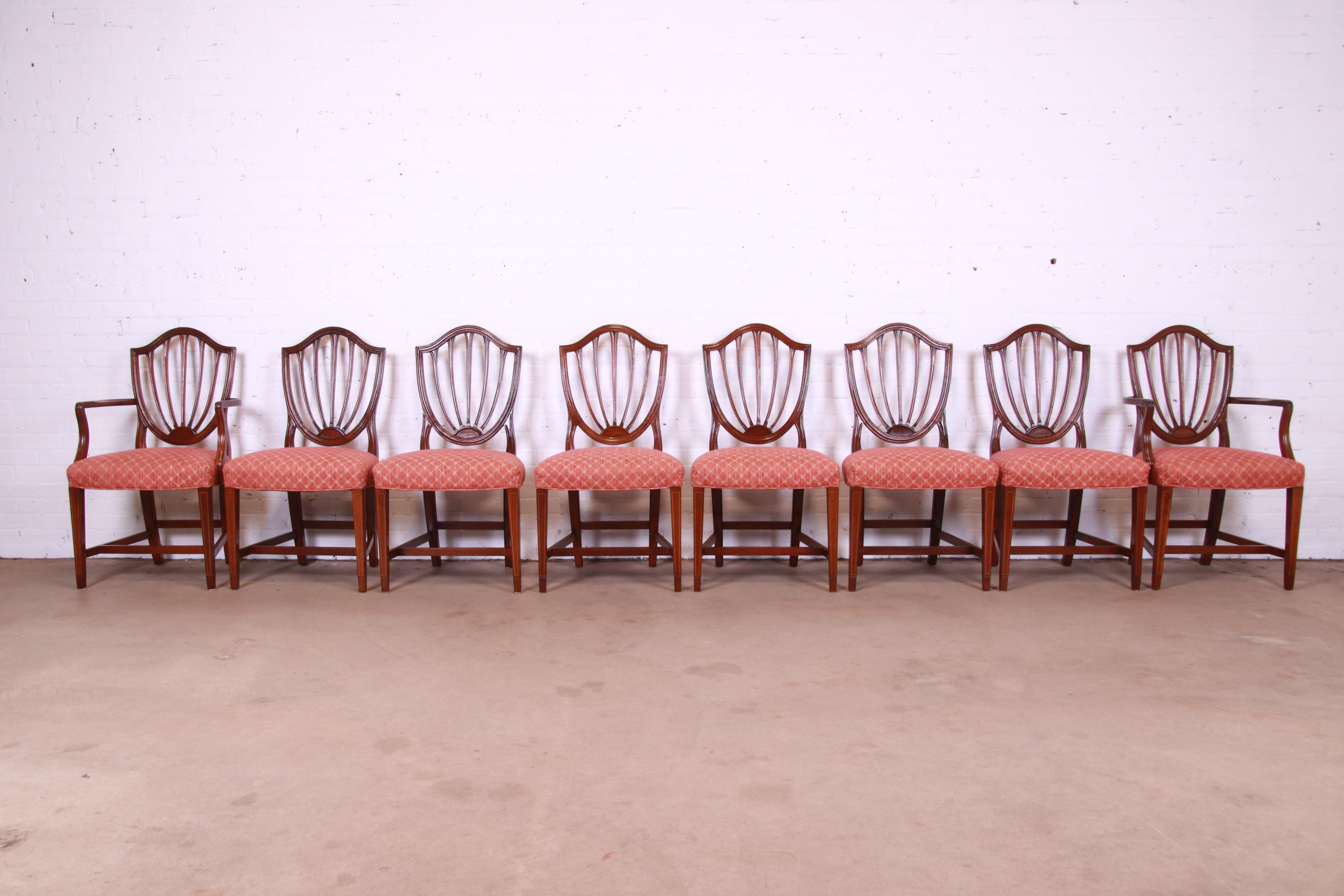 Federal Baker Furniture Historic Charleston Mahogany Shield Back Dining Chairs, Set of 8