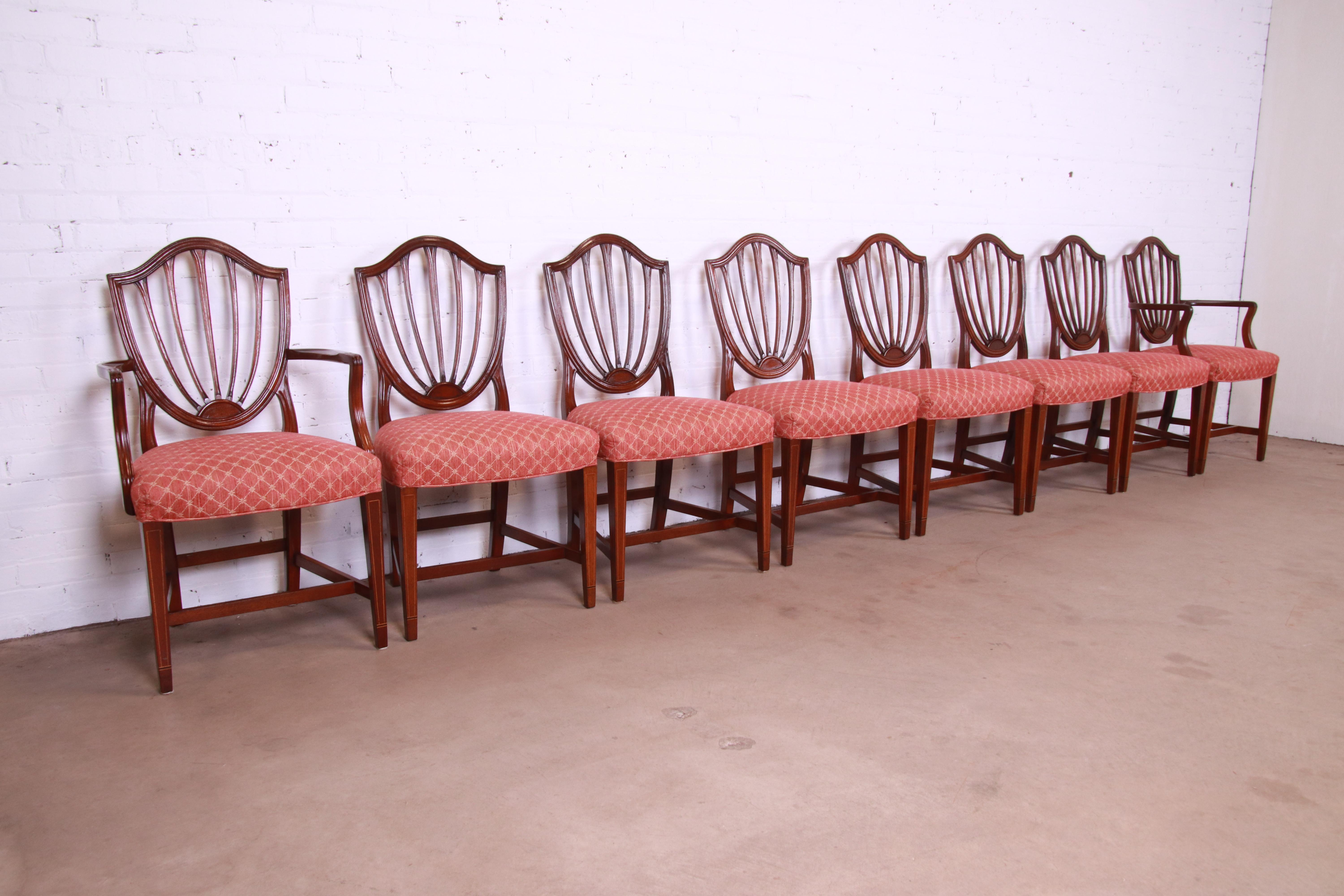 Baker Furniture Historic Charleston Mahogany Shield Back Dining Chairs, Set of 8 In Good Condition In South Bend, IN