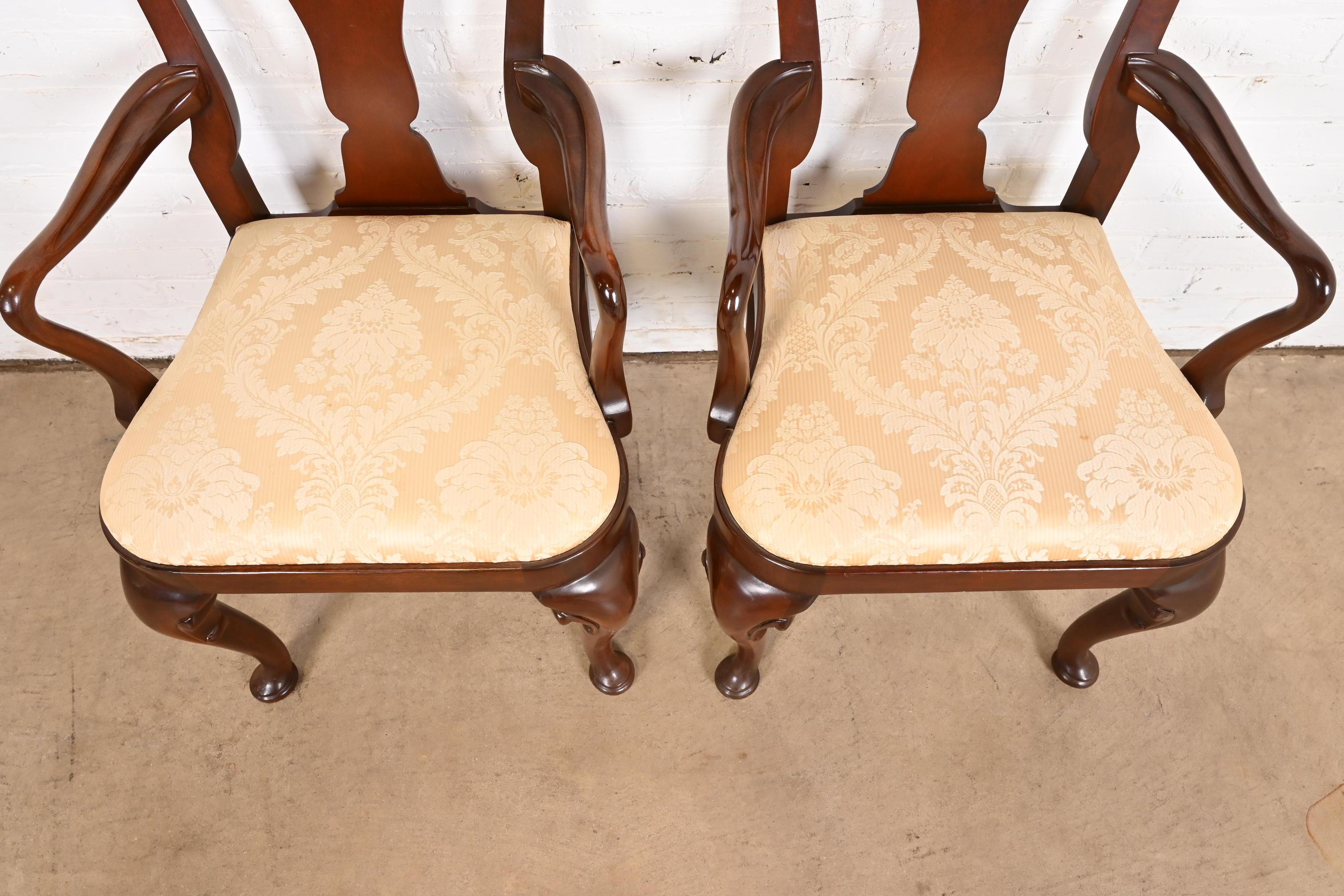 Upholstery Baker Furniture Historic Charleston Queen Anne Carved Mahogany Dining Armchairs For Sale