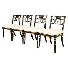 Baker Furniture Historic Charleston Regency Ebonized and Gold Gilt Dining Chairs