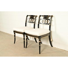 Baker Furniture Historic Charleston Regency Ebonized and Gold Gilt Side Chairs