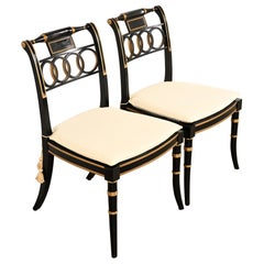 Baker Furniture Historic Charleston Regency Ebonized Side Chairs, Pair
