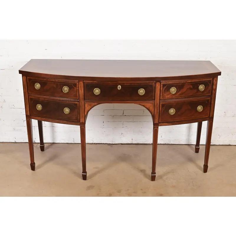 American Baker Furniture Historic Federal Inlaid Sideboard Credenza, Newly Refinished For Sale