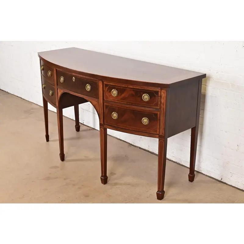 Baker Furniture Historic Federal Inlaid Sideboard Credenza, Newly Refinished In Good Condition For Sale In South Bend, IN