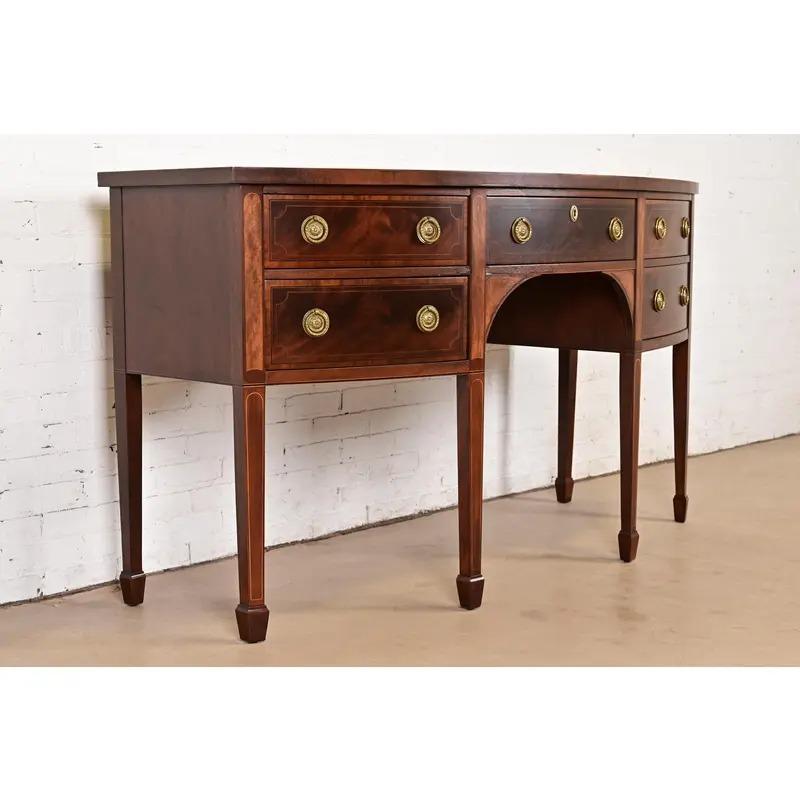 20th Century Baker Furniture Historic Federal Inlaid Sideboard Credenza, Newly Refinished For Sale