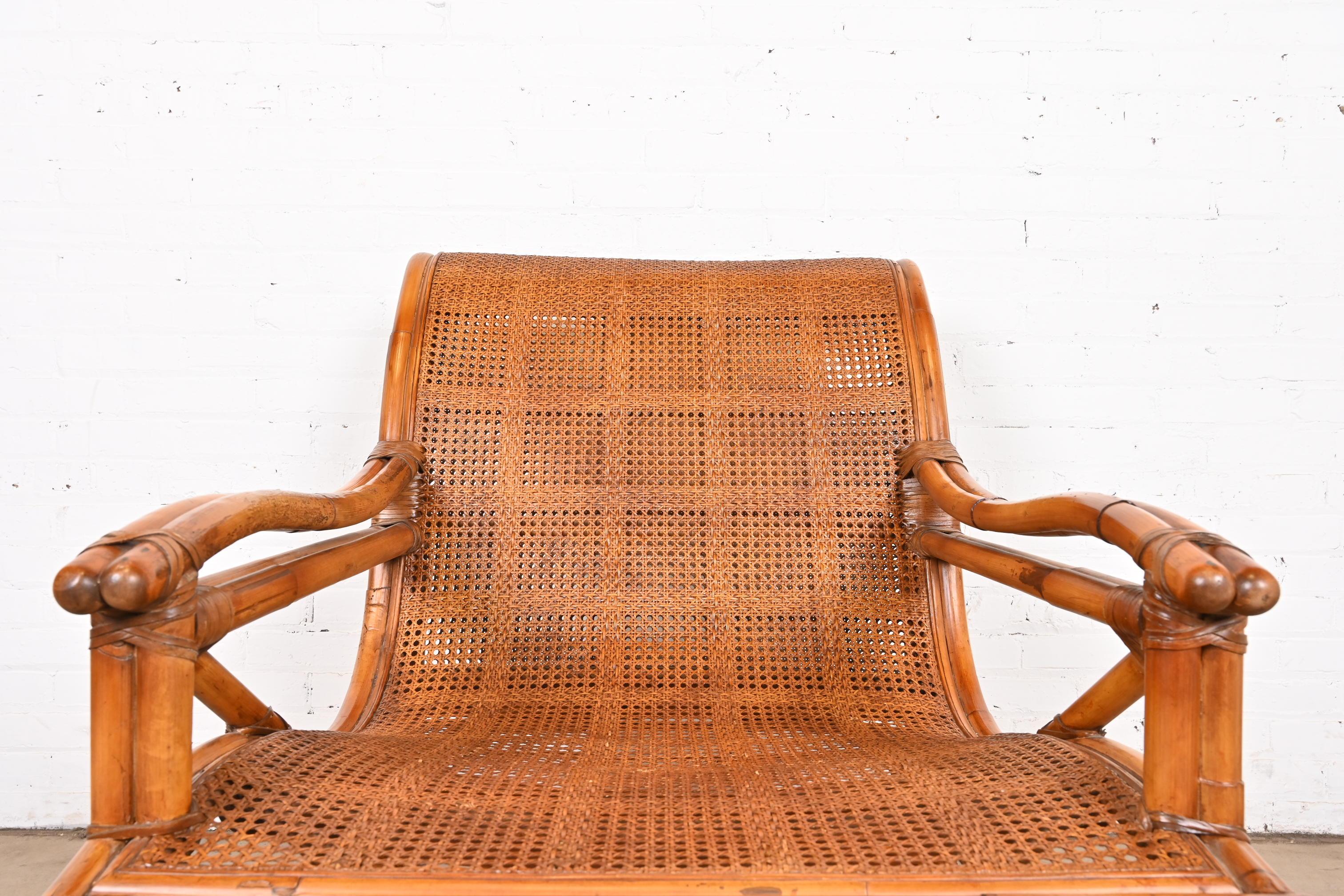 Baker Furniture Hollywood Regency Bamboo Rattan and Cane Lounge Chair For Sale 5