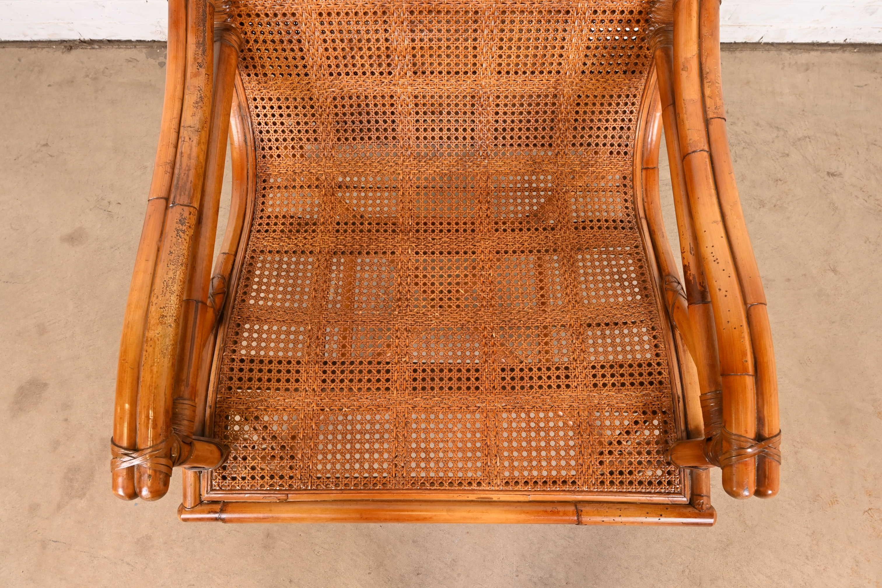 Baker Furniture Hollywood Regency Bamboo Rattan and Cane Lounge Chair For Sale 6