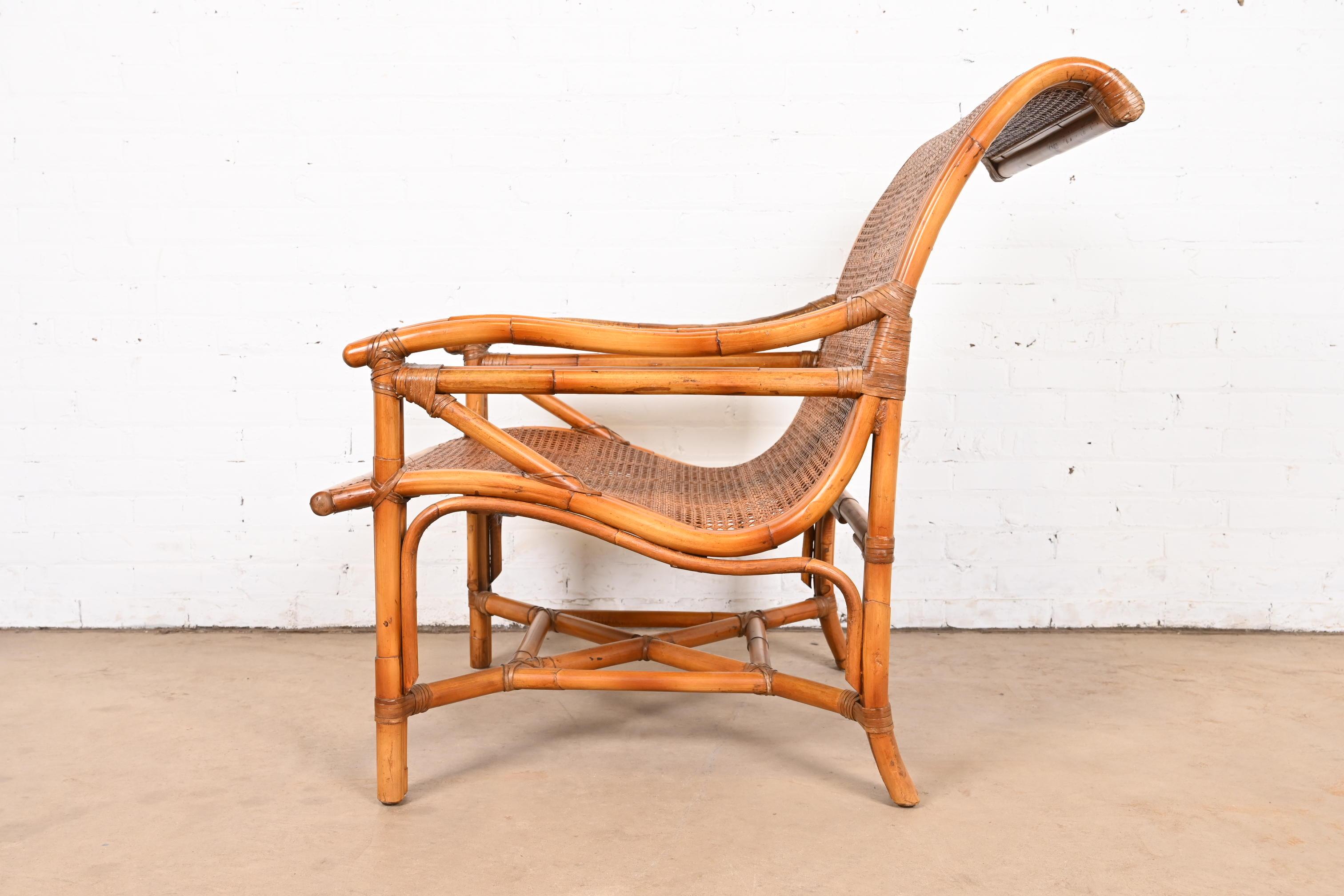Baker Furniture Hollywood Regency Bamboo Rattan and Cane Lounge Chair For Sale 7