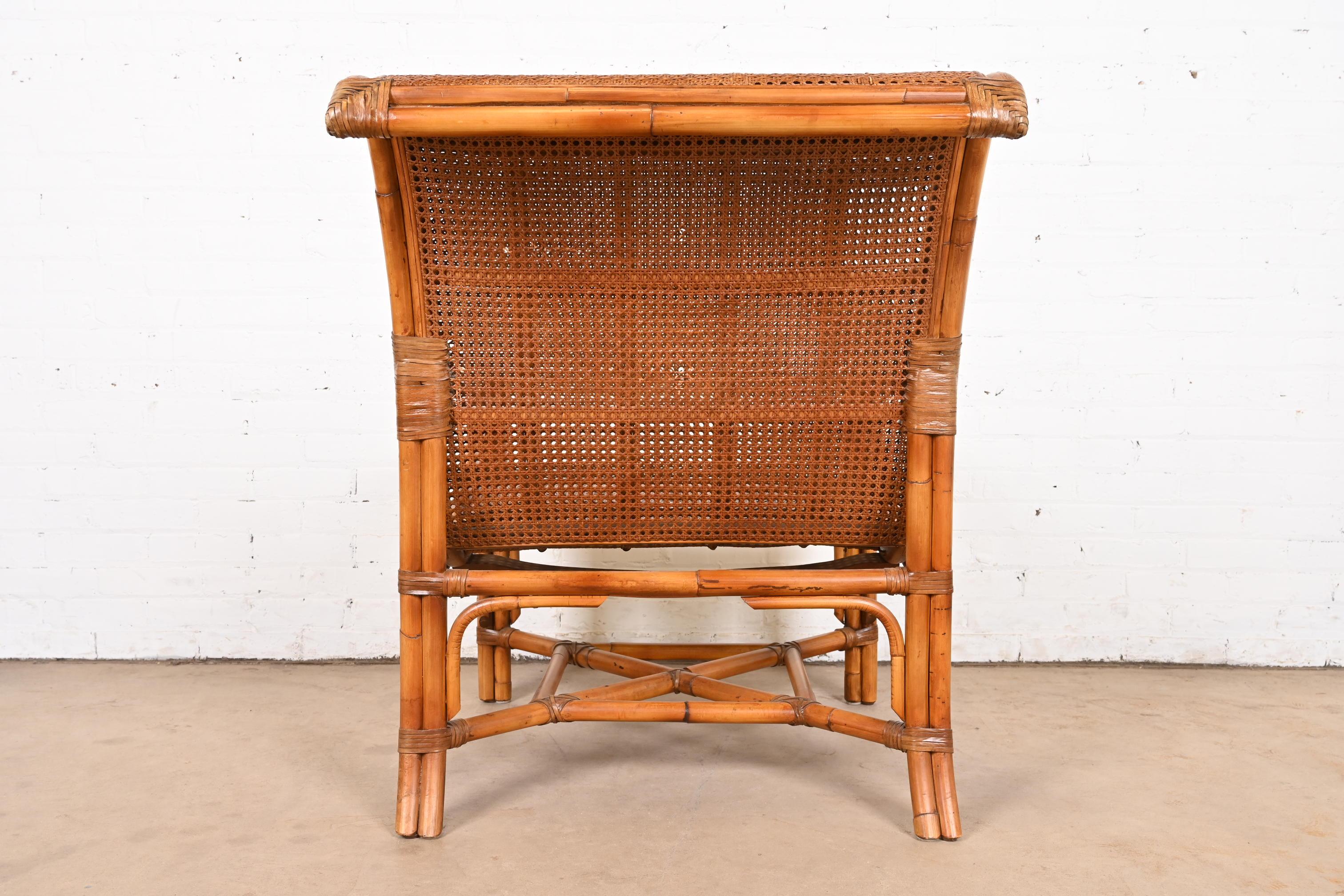 Baker Furniture Hollywood Regency Bamboo Rattan and Cane Lounge Chair For Sale 8