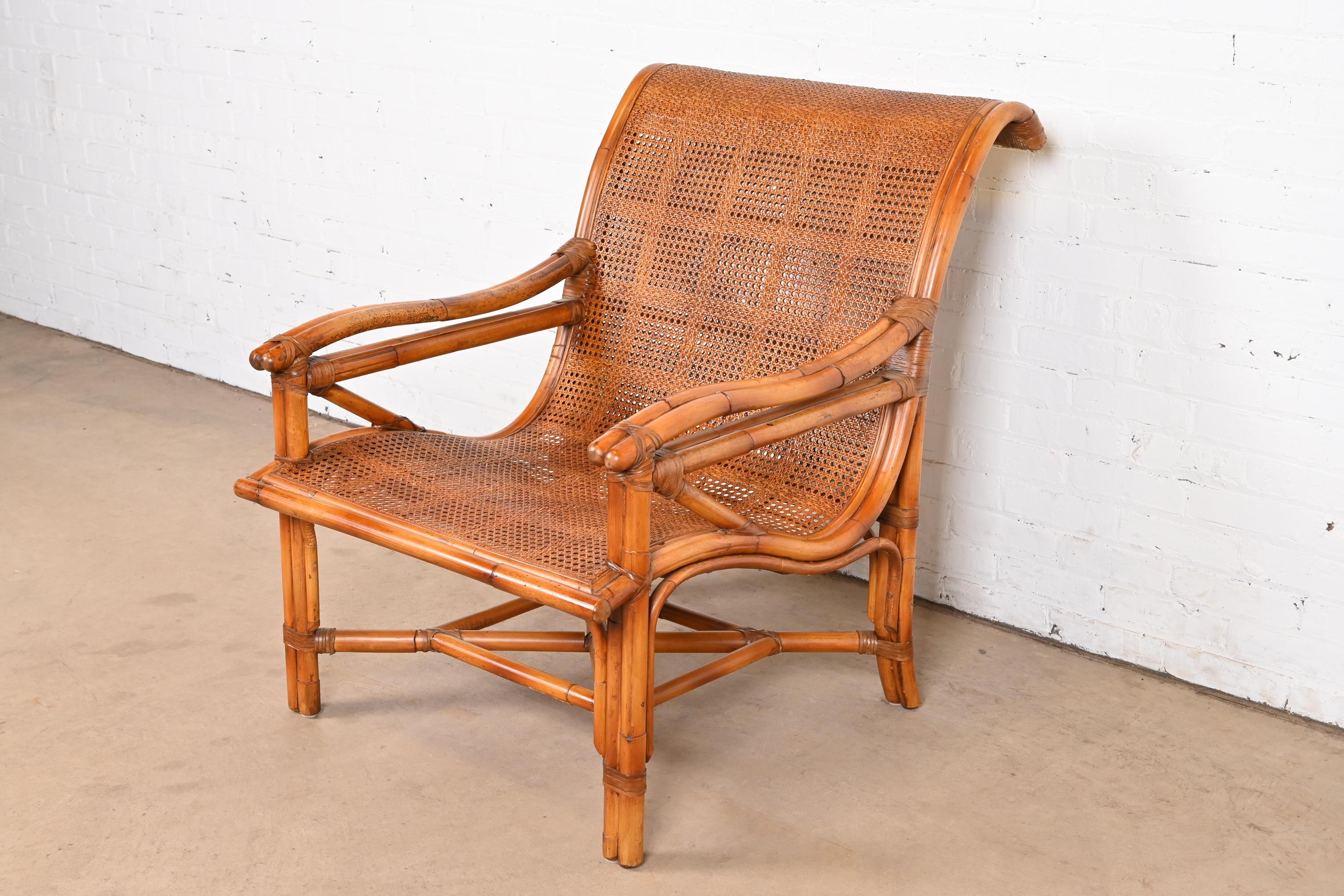American Baker Furniture Hollywood Regency Bamboo Rattan and Cane Lounge Chair For Sale