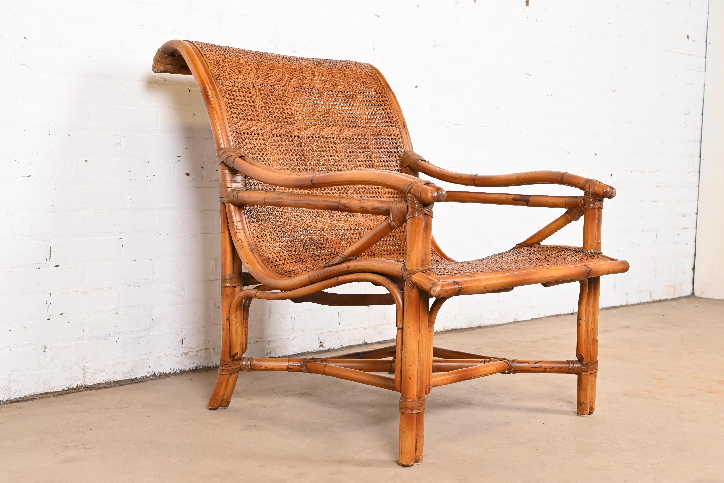 Baker Furniture Hollywood Regency Bamboo Rattan and Cane Lounge Chair For Sale 1