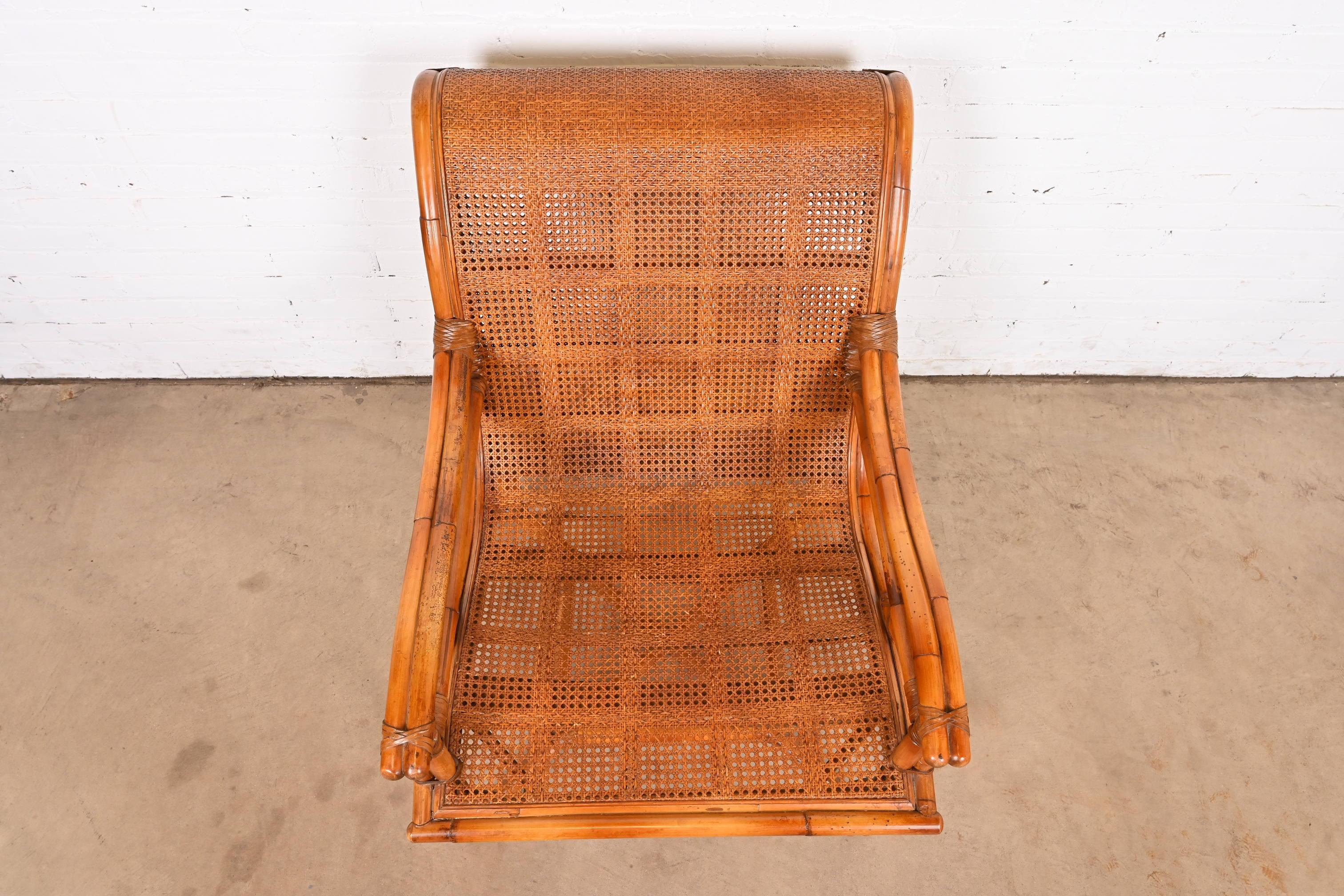 Baker Furniture Hollywood Regency Bamboo Rattan and Cane Lounge Chair For Sale 2