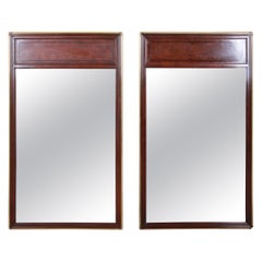 Baker Furniture Hollywood Regency Campaign Burl and Brass Framed Wall Mirrors
