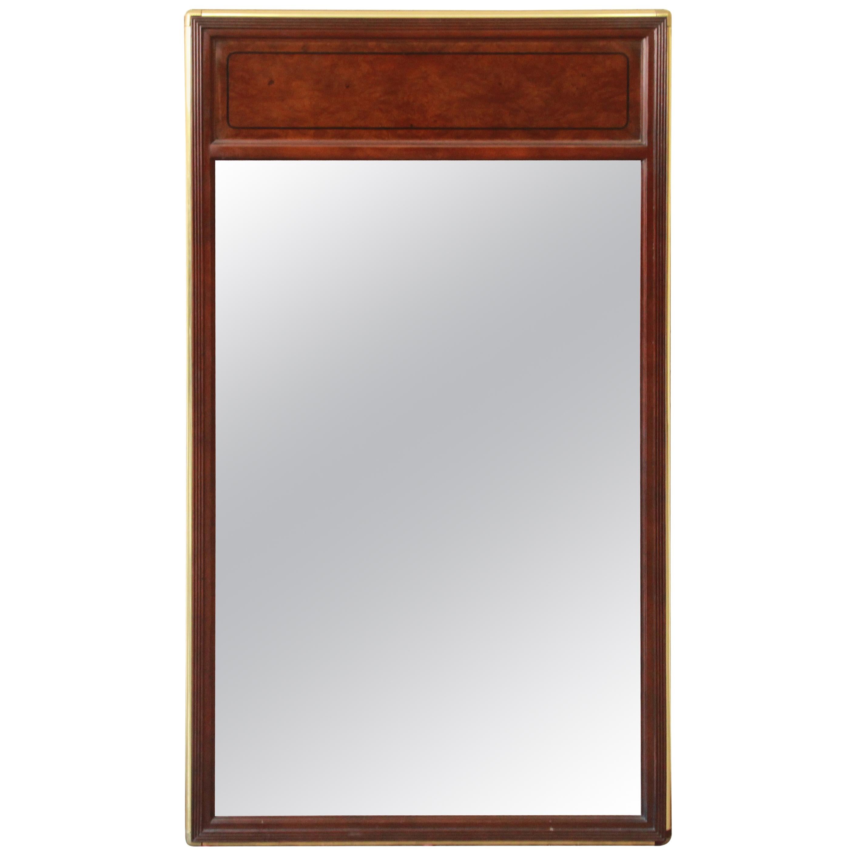 Baker Furniture Hollywood Regency Campaign Burl Wood and Brass Framed Mirror at 1stDibs