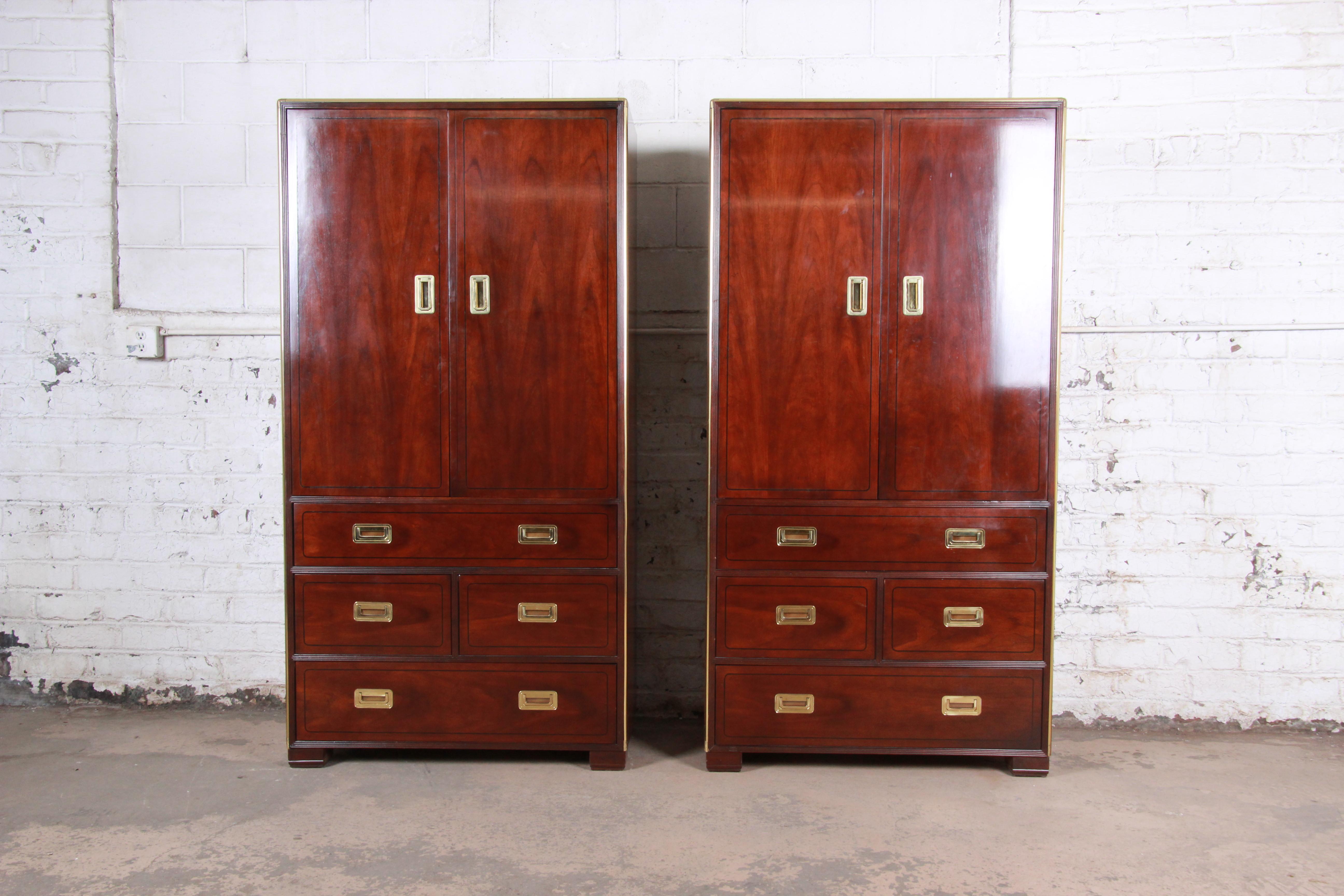 Baker Furniture Hollywood Regency Campaign Cherry and Brass Armoire Dresser 5