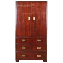 Vintage Baker Furniture Hollywood Regency Campaign Cherry and Brass Armoire Dresser